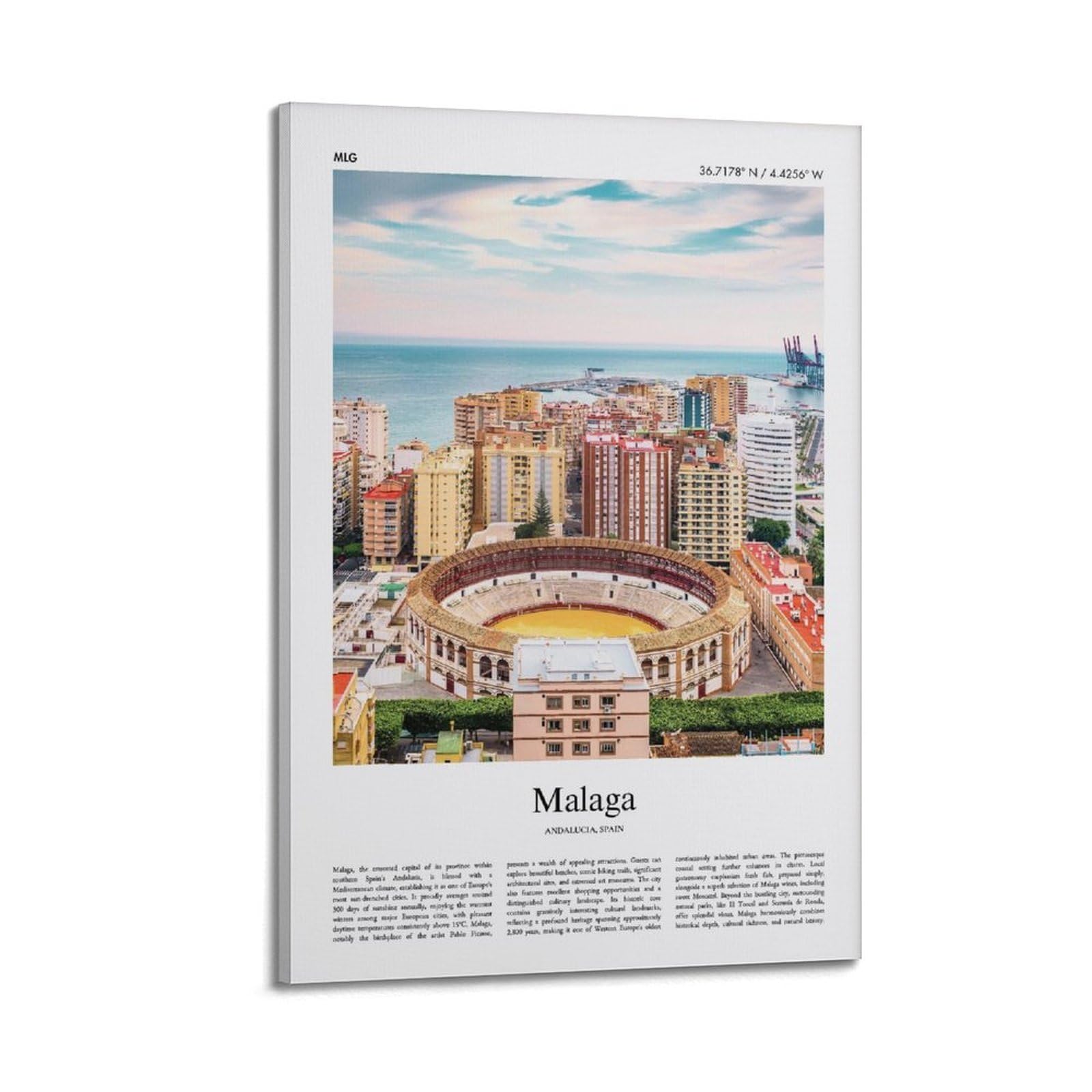 xiaoxiaoshen Malaga Andalucia, Spain City Scenery Canvas Poster Wall Art Prints Room Aesthetic Murals Bedroom And Living Decorations 20x30inch(50x75cm)