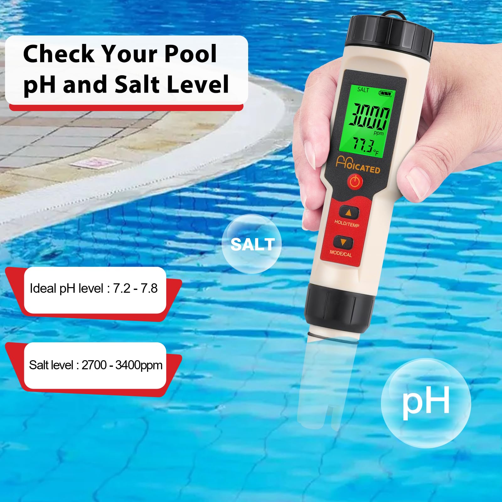 Probador digital de sal y probador de pH para acuarios HOICATED Salinidad y medidor de pH para acuarios de agua salada Estanque de peces Koi Tanques de arrecife Acuarios de agua dulce y pesca marina