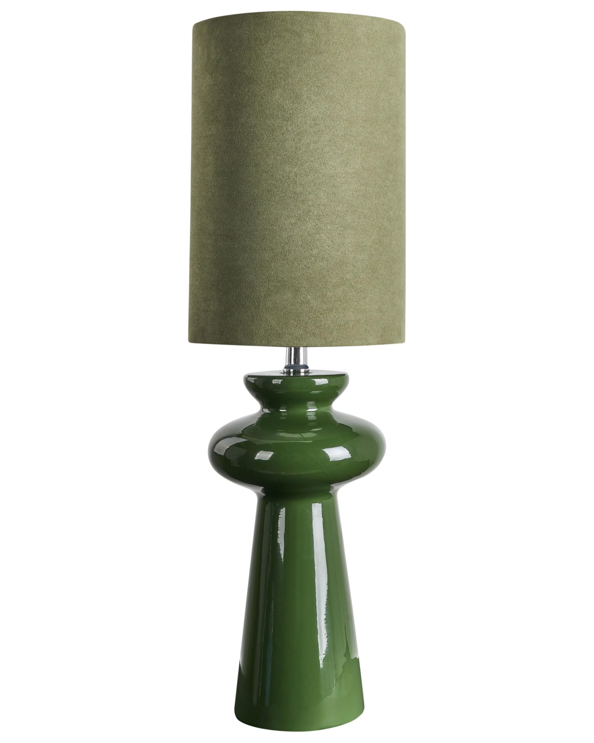 Beliani Tischlampe Keramik Vasenform grün mit Schirm Kunstwildleder Trommelform Oteros
