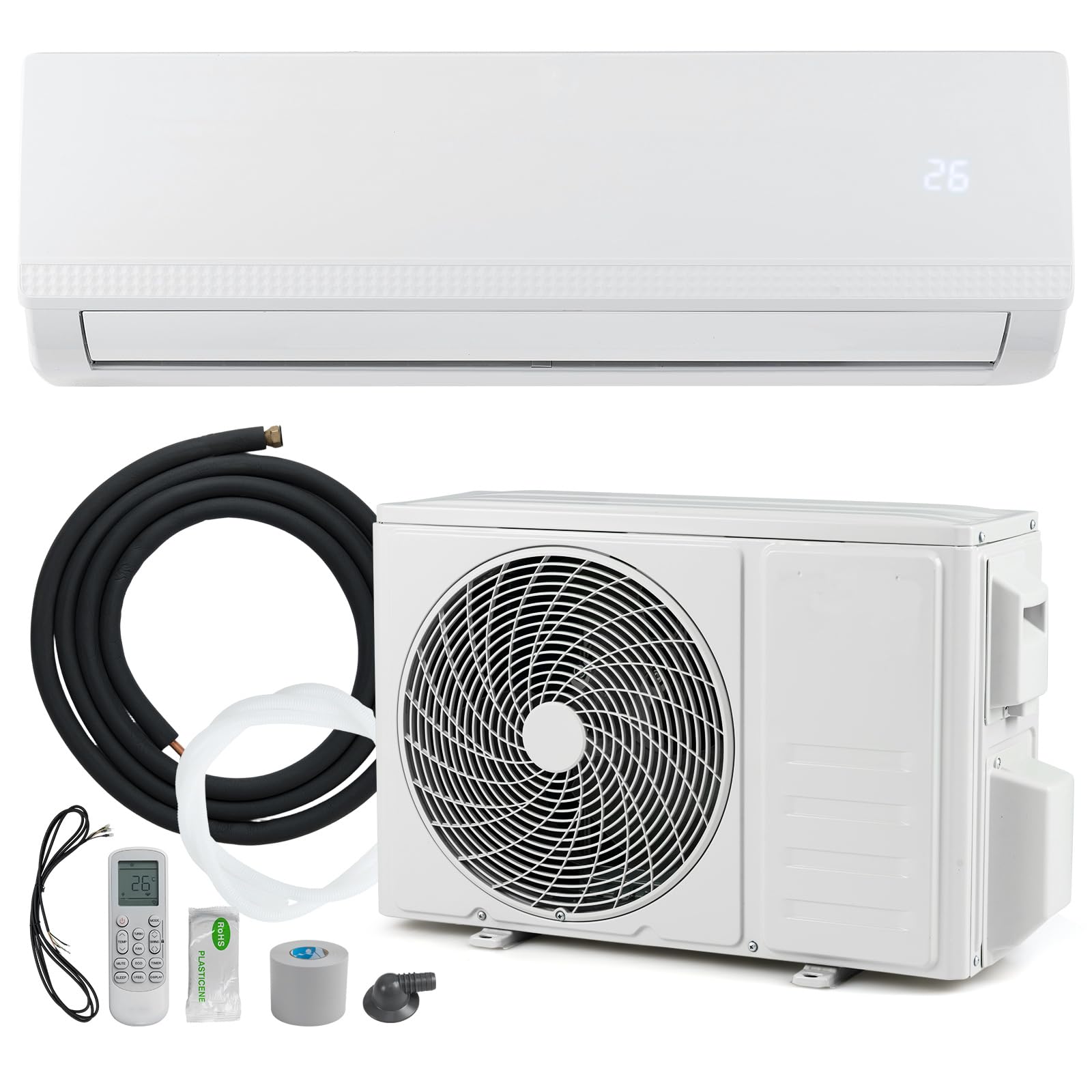GOPLUS Aire Acondicionado Split Inverter12000 BTU 3,4 KW con Calefacción y Refrigeración, Clase A++/A+ R32, Aire Acondicionado Pared Silencioso 7 Modos, 8 Velocidades, Kit de Instalación(12000BTU)