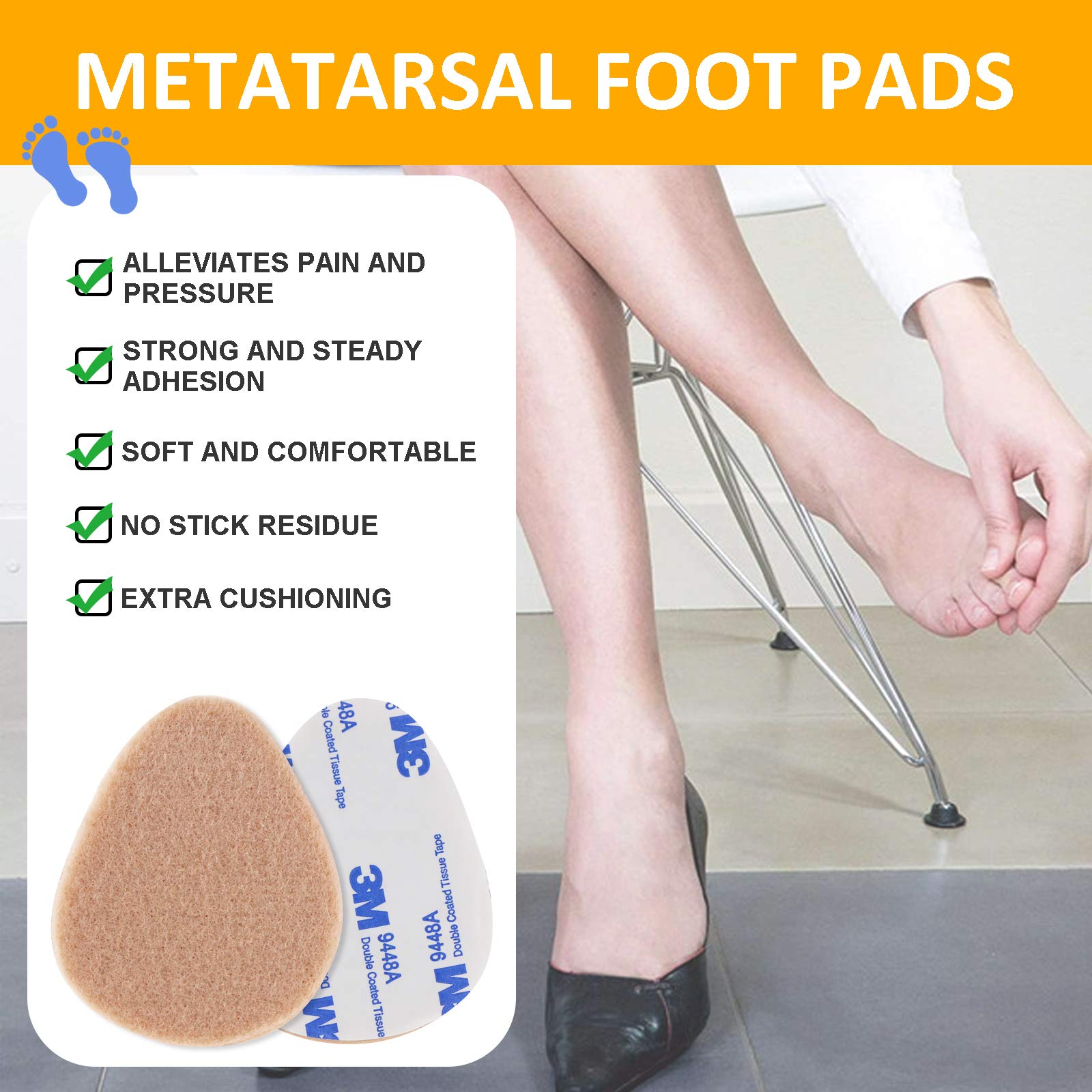 Buy Felt Metatarsal Pads, Ball of Foot Cushions for Forefoot and Sole Support, Foot Pain Relief