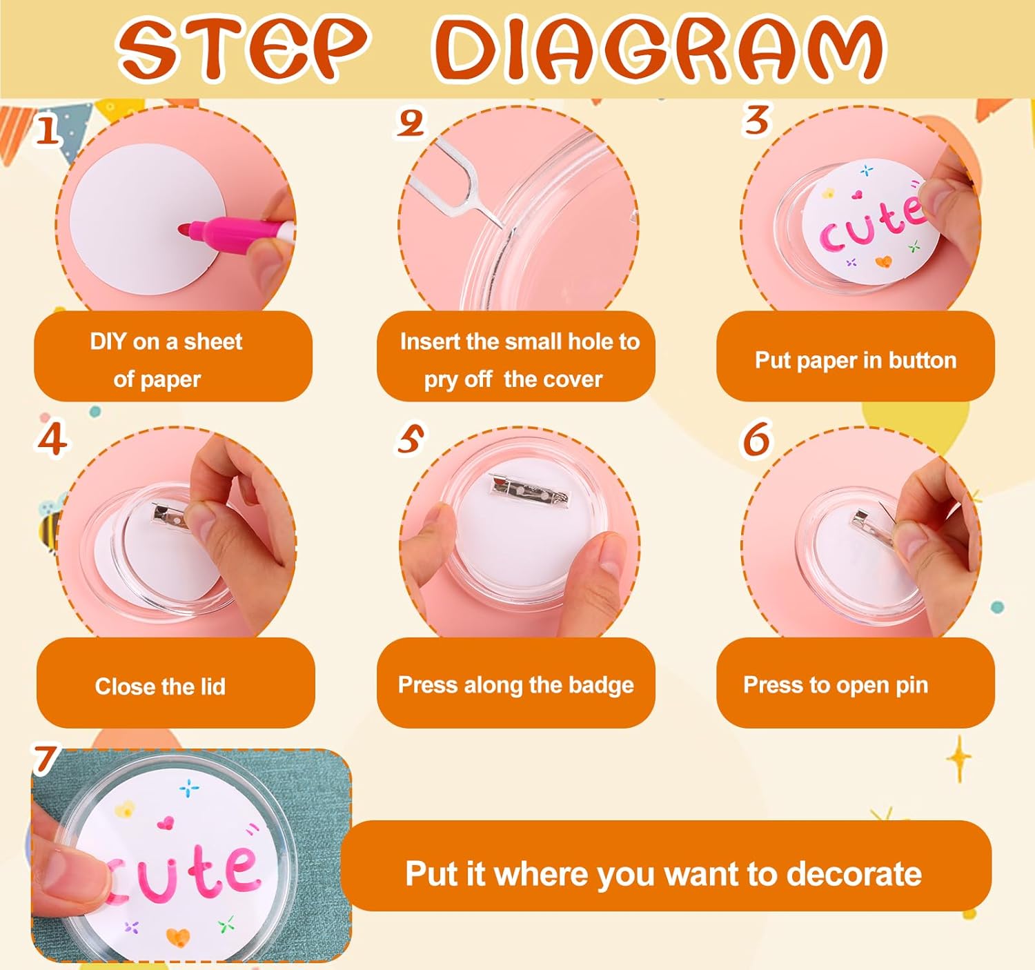 100 Pcs Acrylic Clear Buttons with 100 Paper 10 SIM Card Removal Tool Make Your Own Buttons with Pin Clear Button Pins Acrylic Design Button Badge for DIY Craft School Activities (2.36 in)