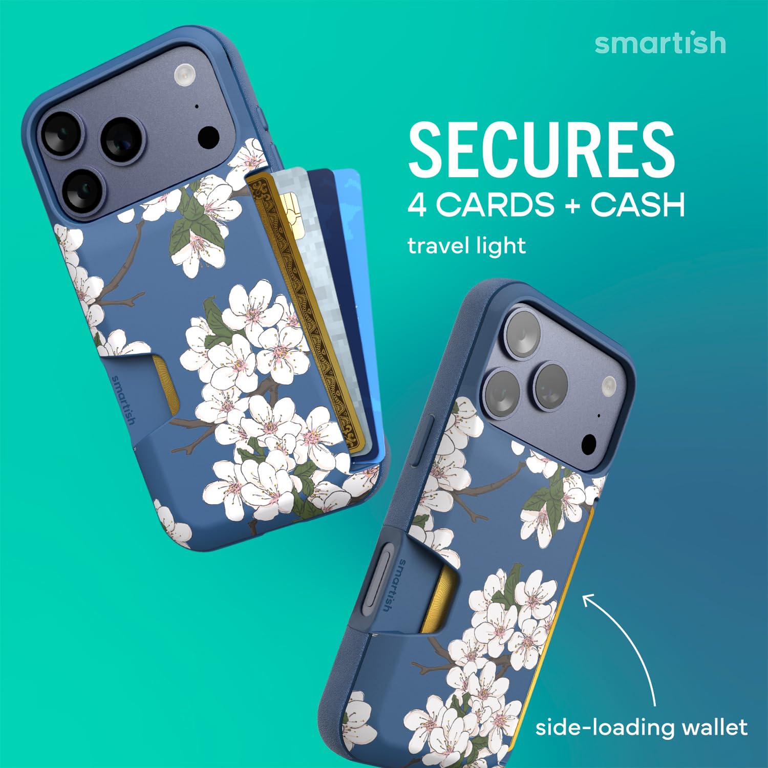 Smartish Etui portfelowe na iPhone'a 17 Pro - Wallet Slayer Vol. 1 [smukłe + ochronne] Etui na karty kredytowe - Testowane upadek z klapką ukryte etui na karty do Apple iPhone 17 Pro - bardzo kwiat