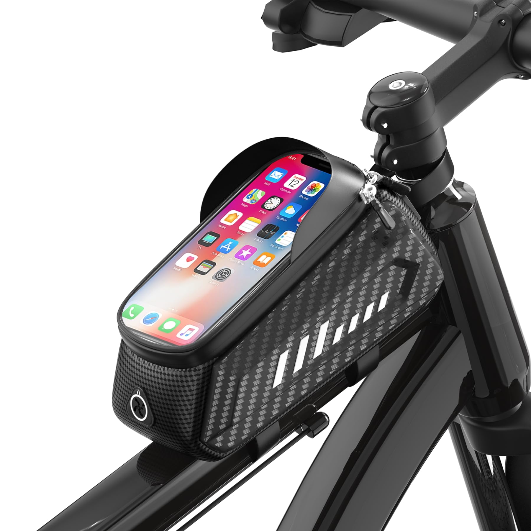 VARUN Waterproof Bike Frame Bag, Bicycle Phone Pouch for Smartphones up to 6.7 inches with Sensitive Touch Screen and Reflective Strip Sun Visor, Bicycle Handlebar Bag for Mountain & Electric Bikes
