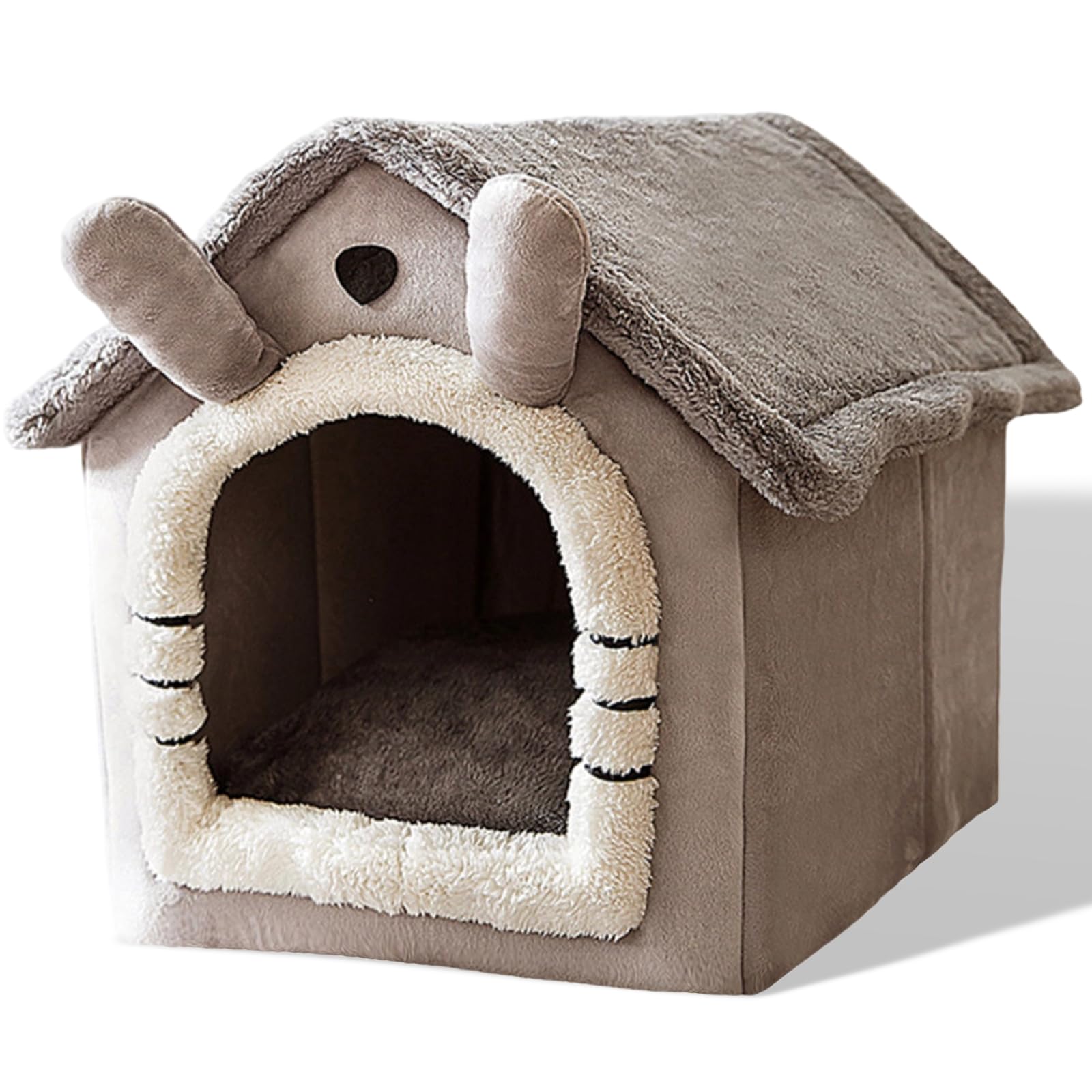 SEOUGEE Dog House, Portable Cat Kennel Bed Indoor with Removable Cushion, 3 In 1 Washable Pets Bed Cave, Removable and Foldable Non-Slip Warm for indoor Pets Puppy Kitten Rabbit