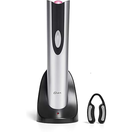 Oster Electric Wine Bottle Opener Kit with Foil Cutter, Electric Corkscrew, and Charging Base