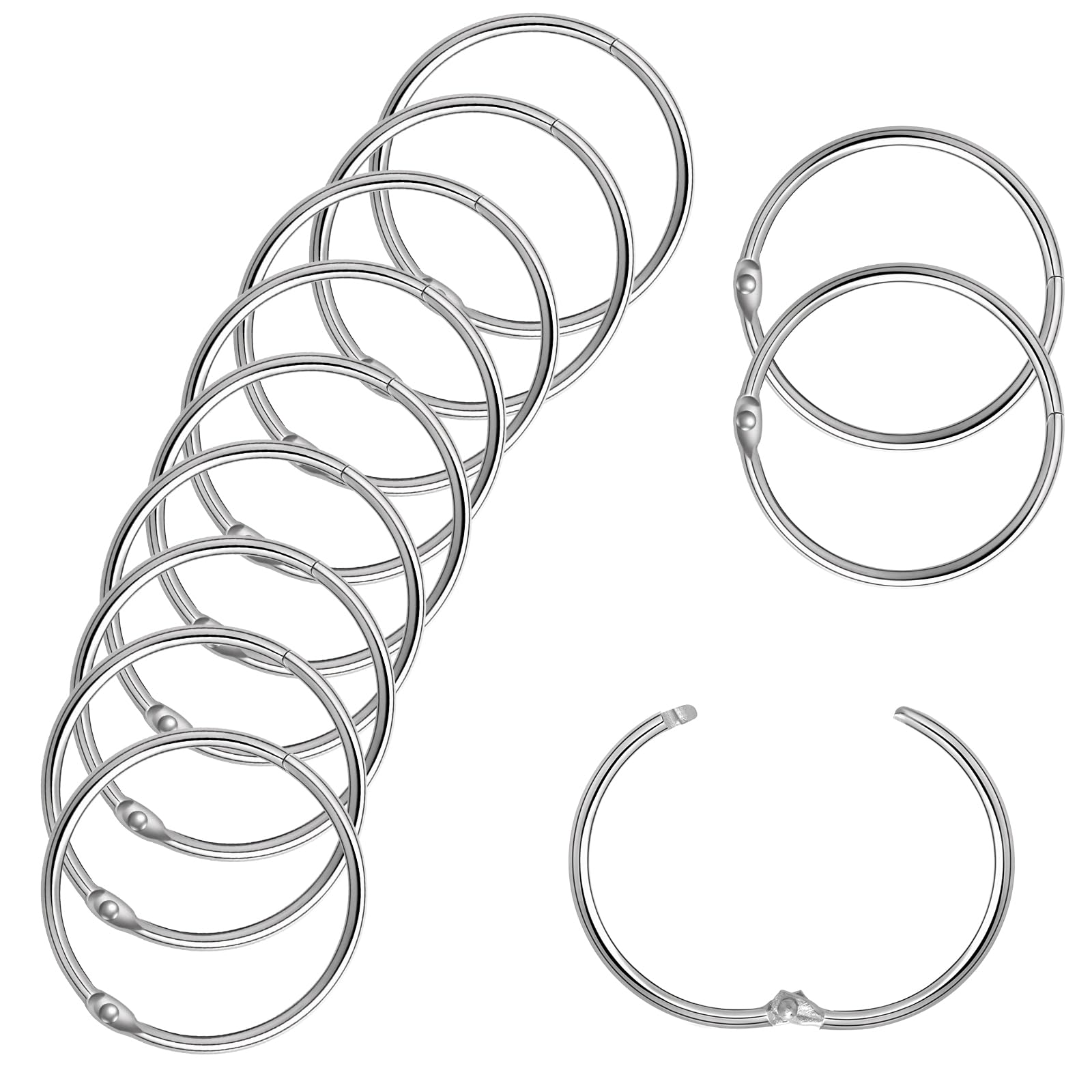 AOZUO 2 Inch Binder Rings, 12 Pcs Loose Leaf Binder Rings Plated Steel Book Rings Key Rings Metal Rings for Index Cards Memos Photos Files Organizers Loops for School Home Office