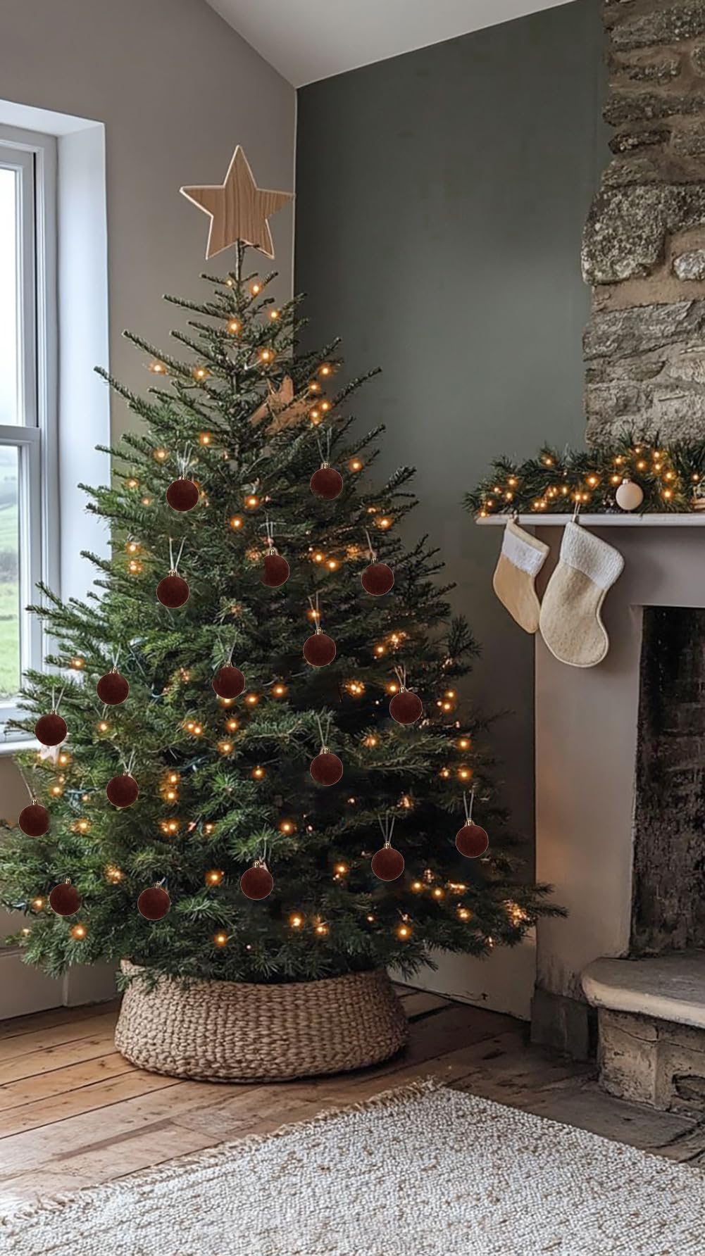 Briful Lot de 30 boules de Noël en velours, Boules de décoration de sapin de Noël incassables de 6 cm, Petites boules de Noël marron avec finition en velours doux pour la décoration de Thanksgiving de