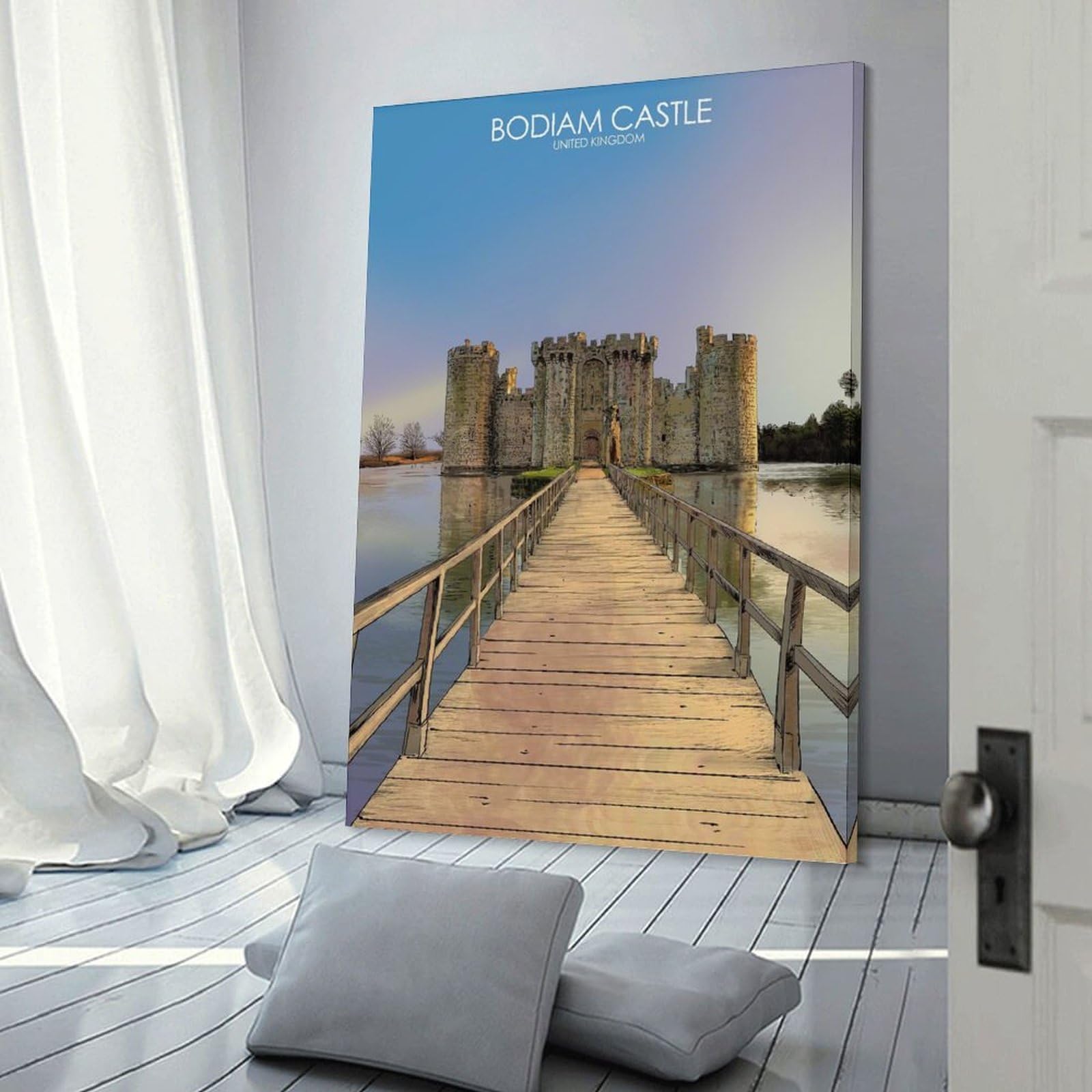 Junmoney Frame-Bodiam Castle In The Uk Wall Art Print Bodiam Castle In The Uk, 20X30inch(50X75cm), For Home Lounge, Bedroom Or Reading Nook, Modern Wall Decor For Cosy Interiors