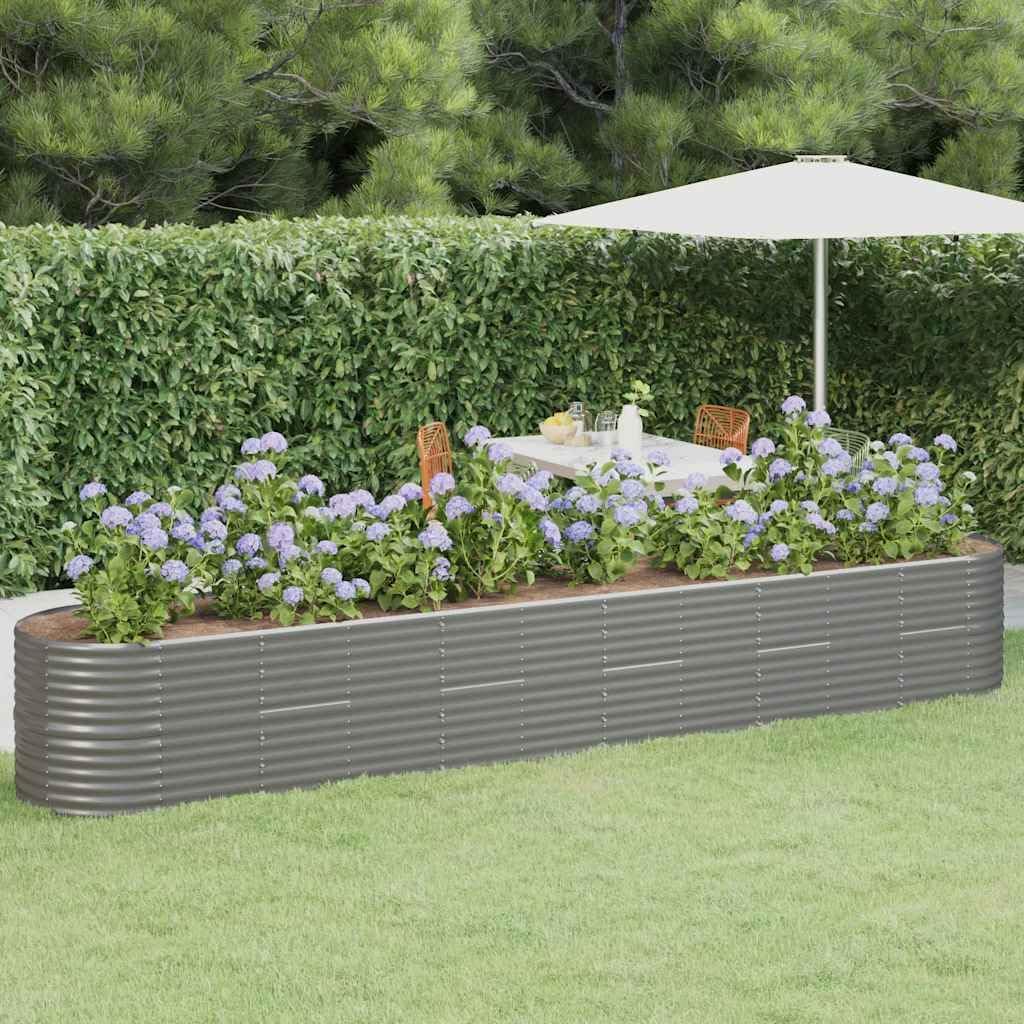 Large Oval Grey Powder-Coated Steel Raised Garden Bed 173 x 31 x 27 in, Rust-Resistant Planter Box for Outdoor Vegetables, Herbs & Flowers, Modern Raised Bed for Patio, Balcony & Yard