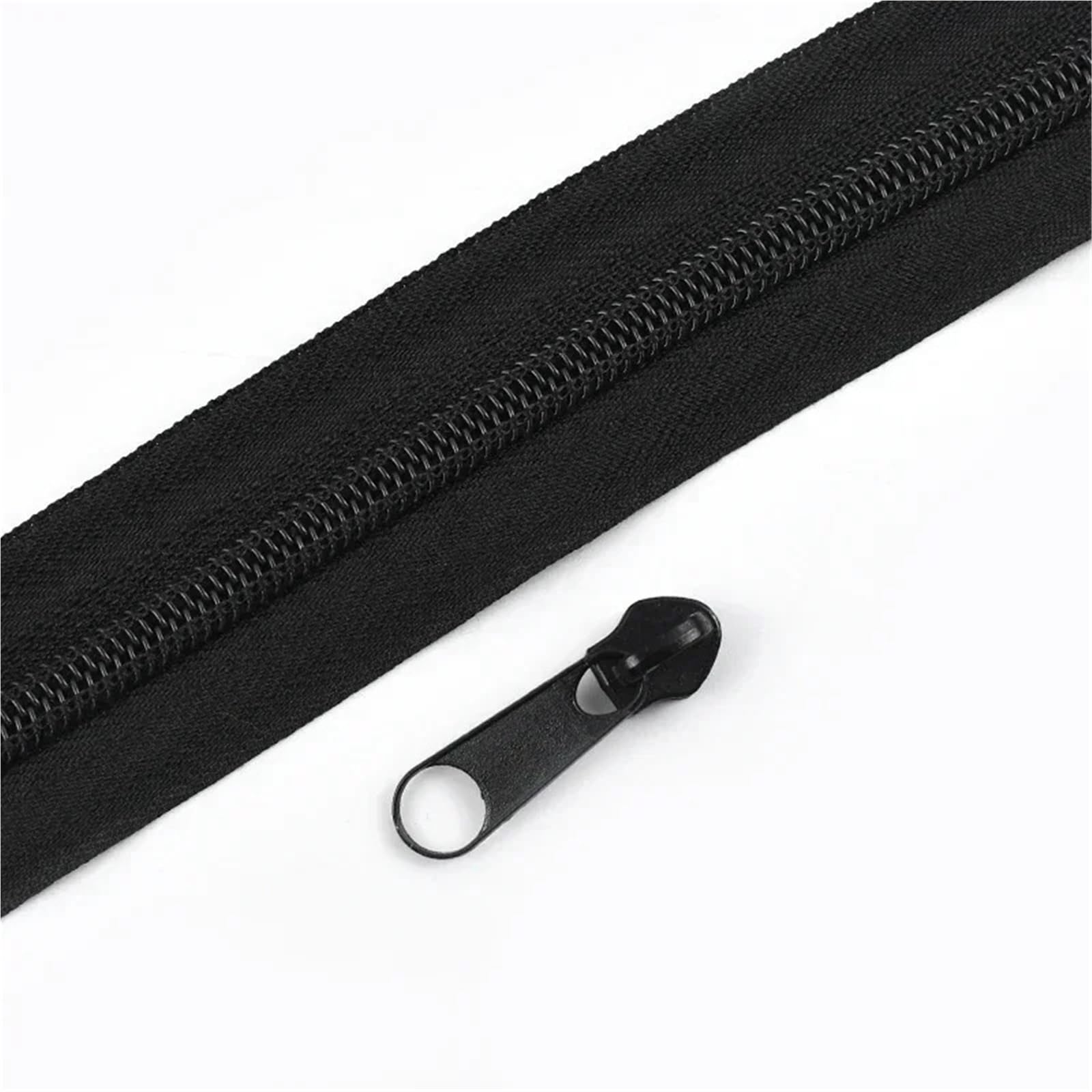 Zips for Sewing 2/5/10/20M 3# 5# Rainbow Nylon Zipper with Slider Bags Garment Decor Zip Closure By The Meter Zips Repair Kit Sewing Accessories Sewing Supplies(Black,5MZips 5PcsSliders,No3)