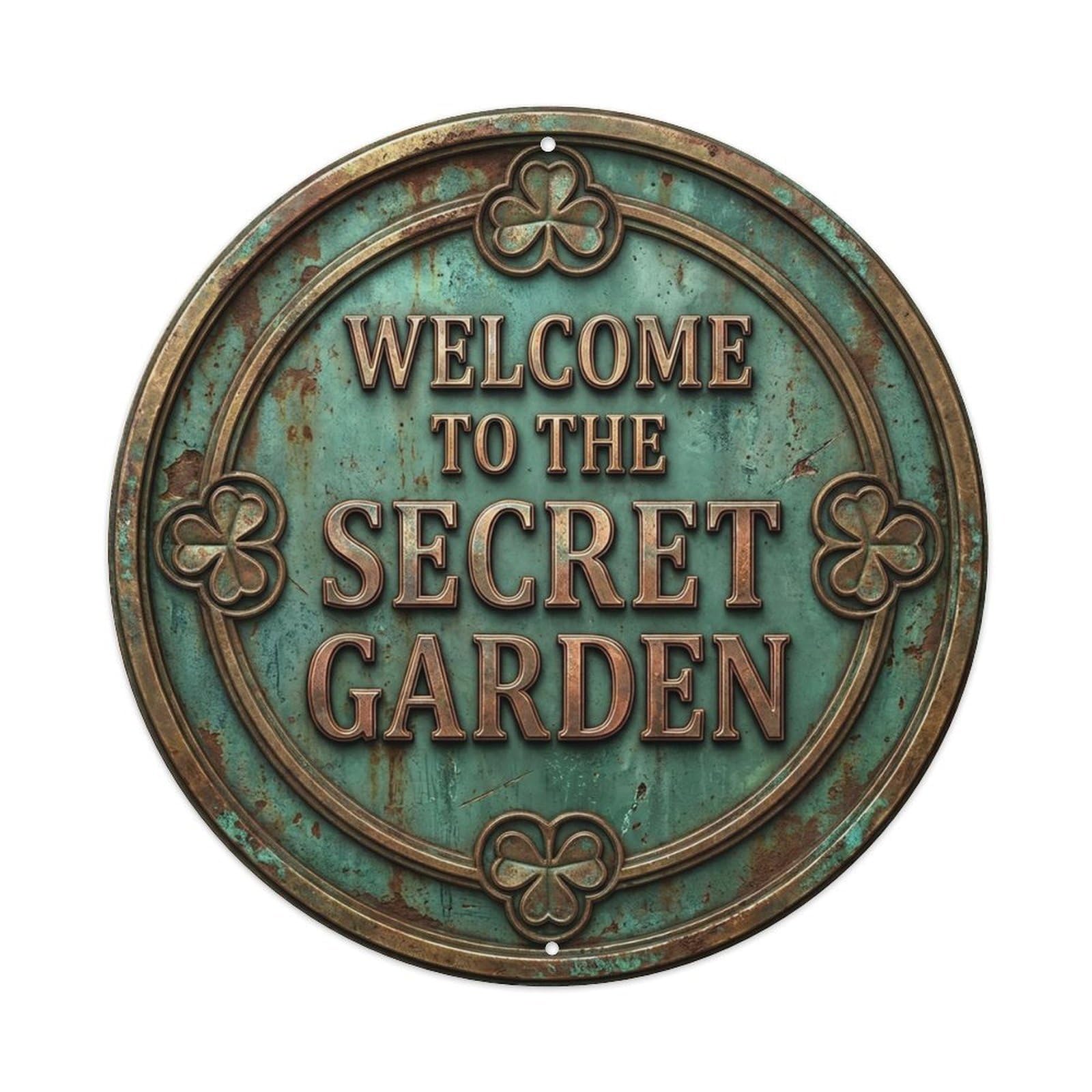 Vintage Welcome Secret Garden Clover Metal Tin Sign