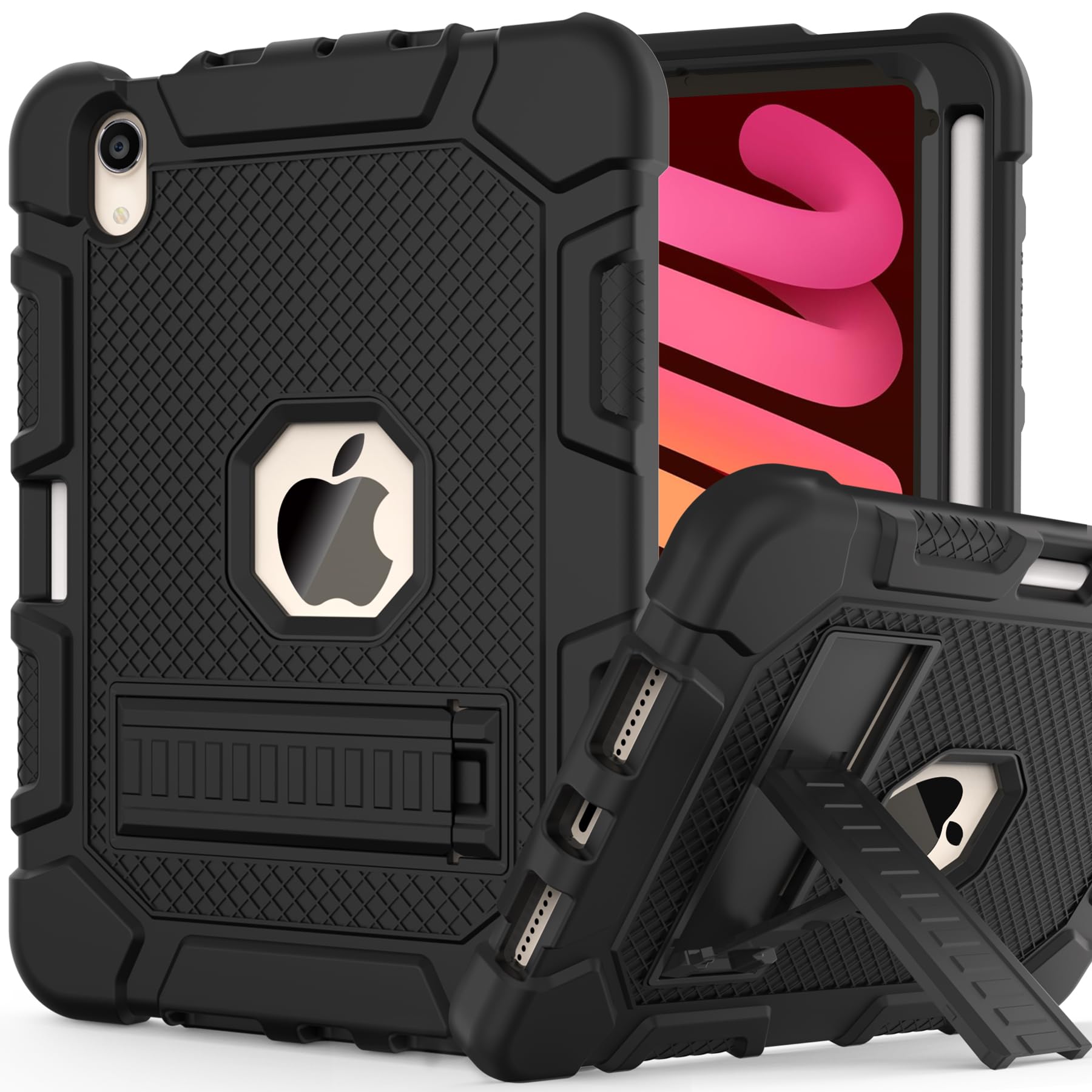Rantice Case for iPad mini 7 A17 Pro 2024/iPad Mini 6 2021, Heavy Duty Shockproof Rugged Protective Case for iPad mini 6th/7th Gen 8.3 inch (Black)