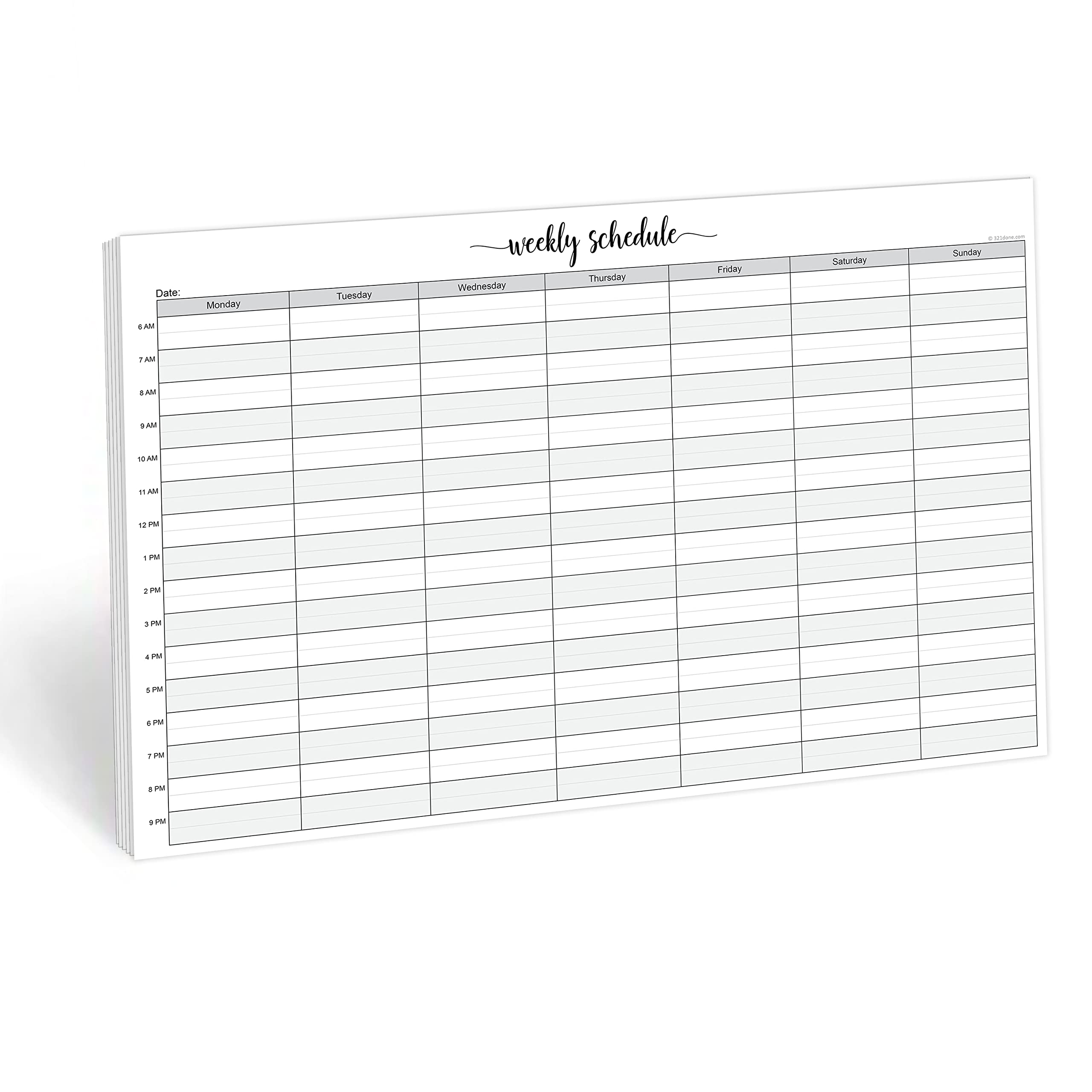 321Done Weekly Schedule Planning Notepad - 50 Sheets (11x17) - Hourly Appointment Productivity Weekly Planner Tear-Off Note Pad - Cute Simple Script