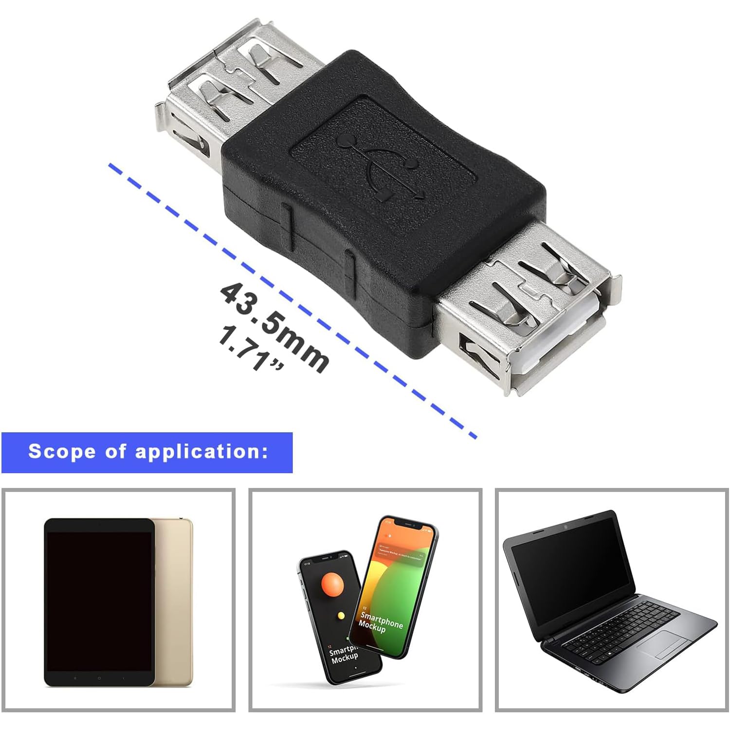 Mepsies Adattatore USB-A 3.0 a USB-A 3.0 (2 Pezzi), Adattatore Standard USB3.0 Femmina a Femmina per il Collegamento di Due Cavi USB per l'Estensione