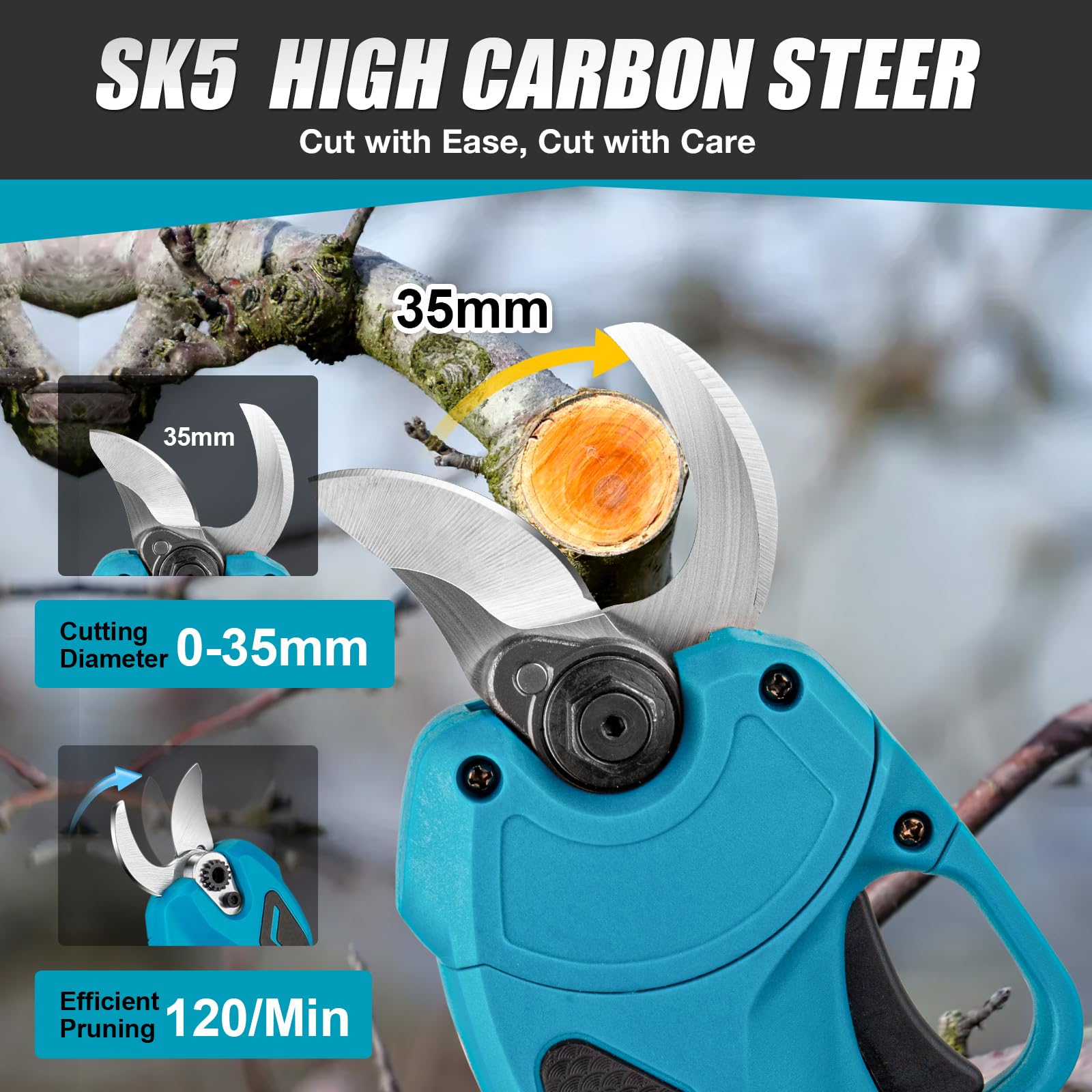 Tijeras de podar eléctricas para Makita con batería de 18 V, 600 W, profesional, 2 baterías de 2000 mAh, sin escobillas, 20-35 mm de diámetro de corte, podómetro