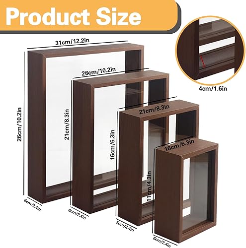 Miniatura 2 de 4 cajas de sombra profunda, cajas de sombra acrílica dobles, marco de flores secas de madera, marco de fotos flotante decorativo para decoración del