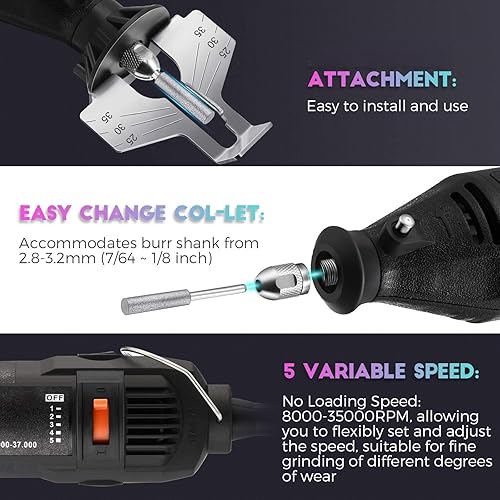 Miniatura 3 de Kit de afilador eléctrico de motosierra de 180 W, juego de herramientas de afilado con 6 ruedas de afilado de diamante, accesorio en ángulo, llave