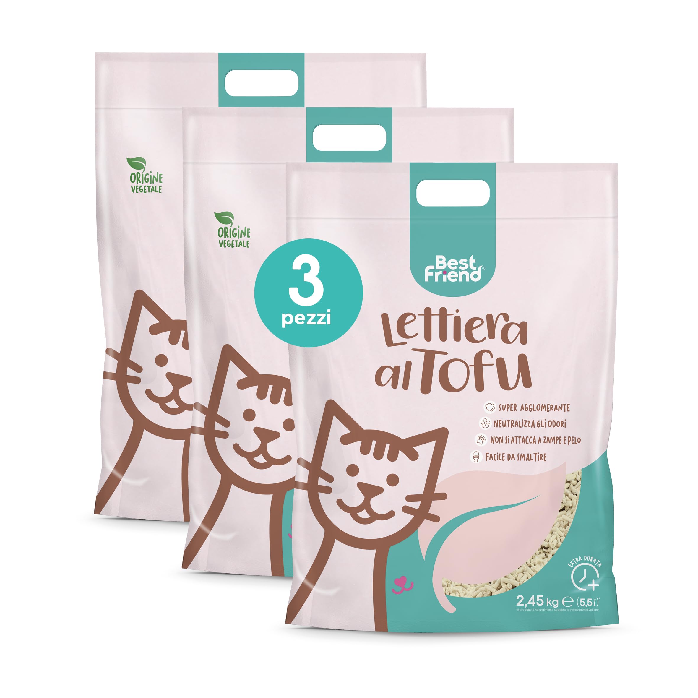 Best Friend żwirek dla kota Tofu 5,5 l. Zbrylający się żwirek dla kota. Do 30 dni użytkowania. Limatyzuje się w organicznej lub toalecie. Piasek przeciwzapachowy | Klasyczny zapach, 3 sztuki