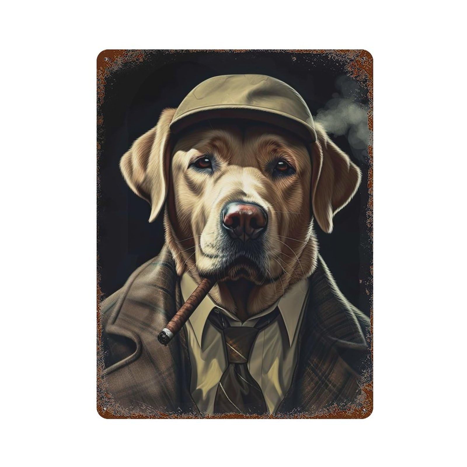 Labrador Gangster Suit Retro Metal Sign 15.7"x11.8", Rustic Home Decor for Garage, Pub Or Kitchen