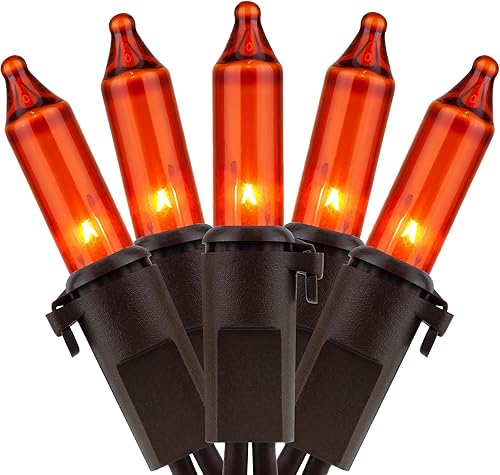 YULETIME Luces de Navidad naranjas con cable marrón, 66 pies, 200 luces con certificación UL, paquete de 2 juegos de 33 pies, 100 miniluces