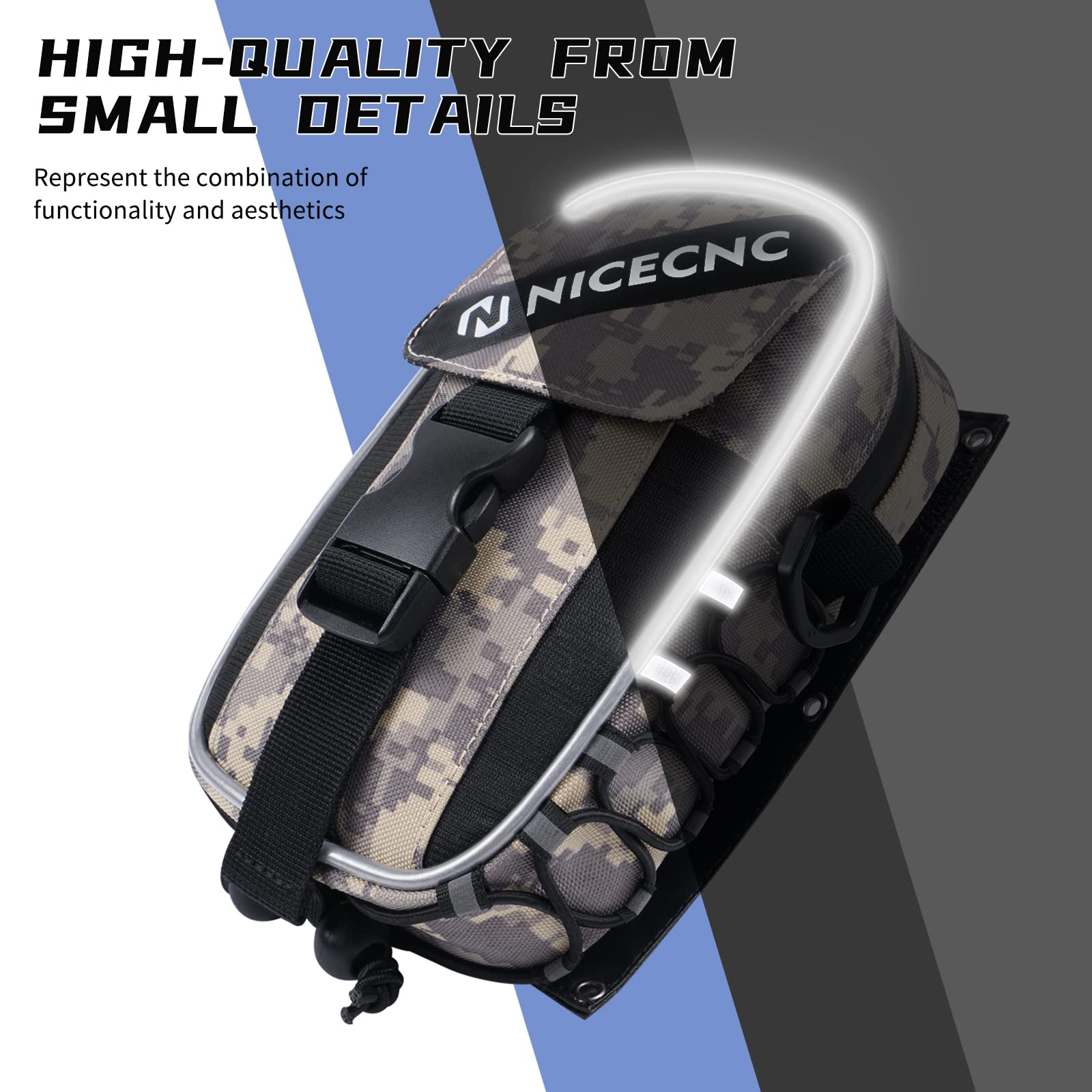 NICECNC Borsa portaoggetti per parafanghi ATV, in tessuto PVC, con striscia riflettente, impermeabile, con cerniera, Compatible with Raptor 700 ATV (mimetico)