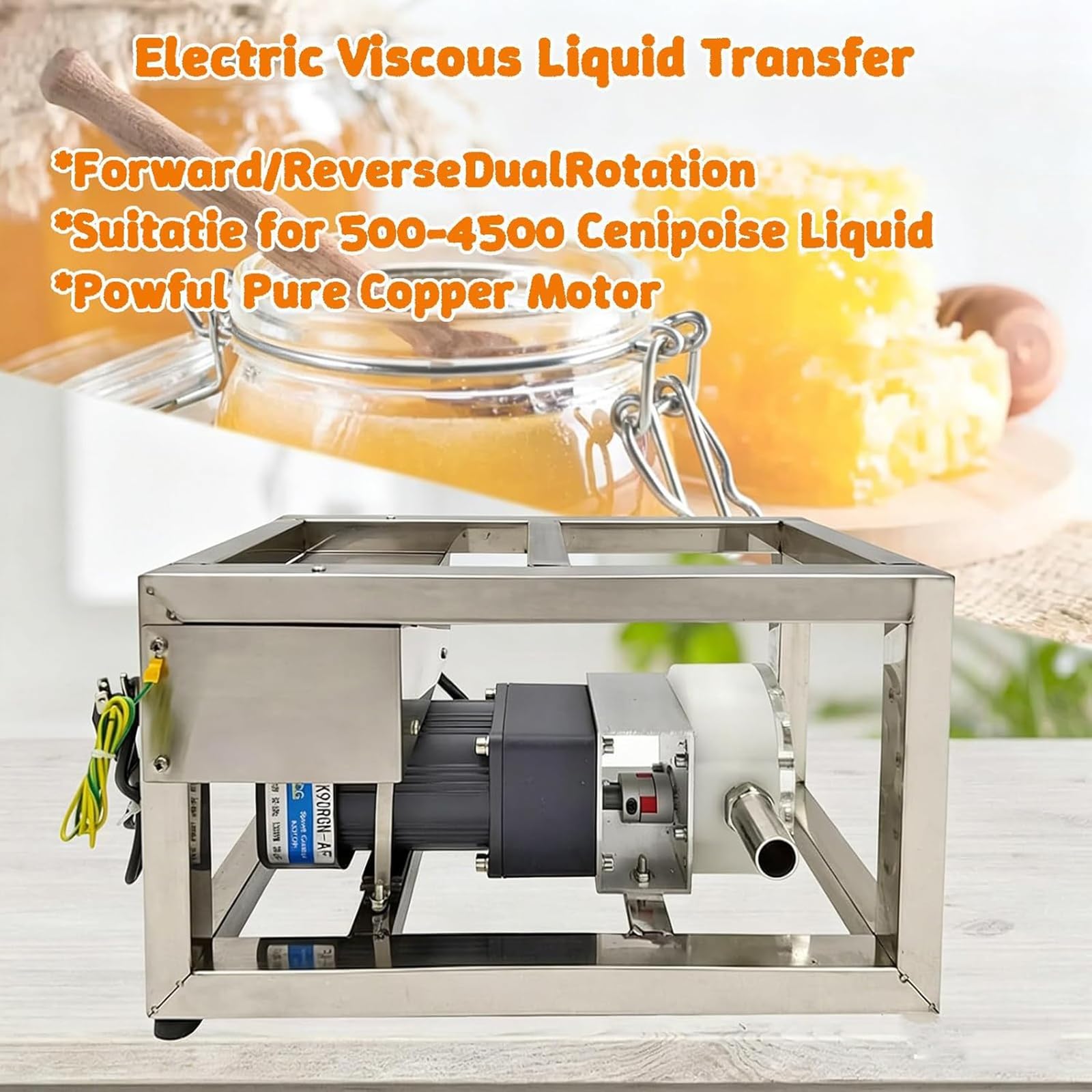 Elektryczna lepka pompa transferowa cieczy, pompa zębata ze stali nierdzewnej do syropu, dżemu, masła orzechowego, regulowany przepływ 4,8-9,6 l/min, urządzenie do pompowania wirnika o wysokiej