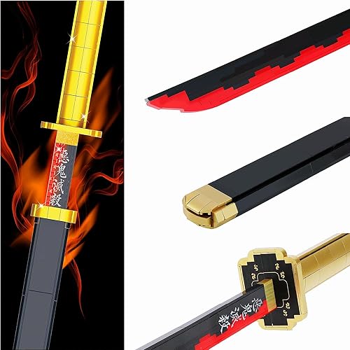 Miniatura 3 de HI-REEKE Kit de modelos de bloques de construcción de espada Kokushibou de anime para cosplay, espadas Demon Slayer, juguete samurái Katana para