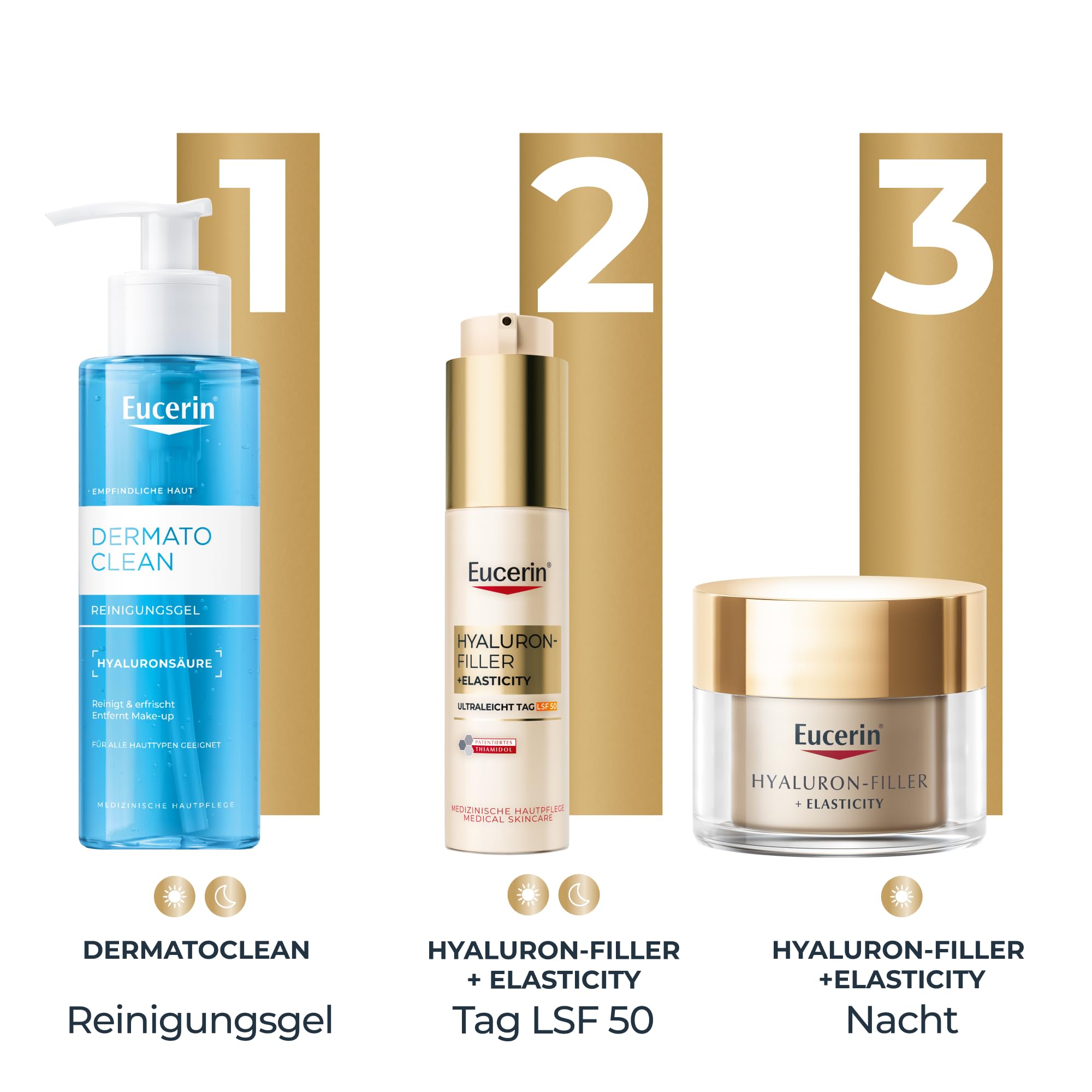 Eucerin Hyaluron-Filler + Elasticity Gesichtspflege-Set | Tagespflege fördert die Hautelastizität, reduziert Falten und Flecken, Anti-Aging Nachtpflege mit Hyaluronsäure und Thiamidol
