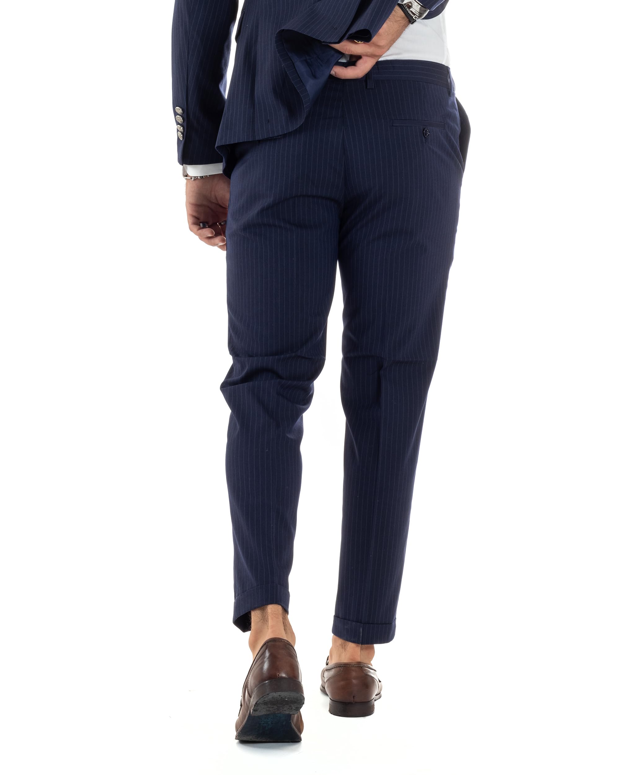 Abito Uomo Doppiopetto Vestito Completo Rigato Elegante Sartoriale Giacca Pantaloni Bottoni Metallo Fantasia Gessata Vari Colori