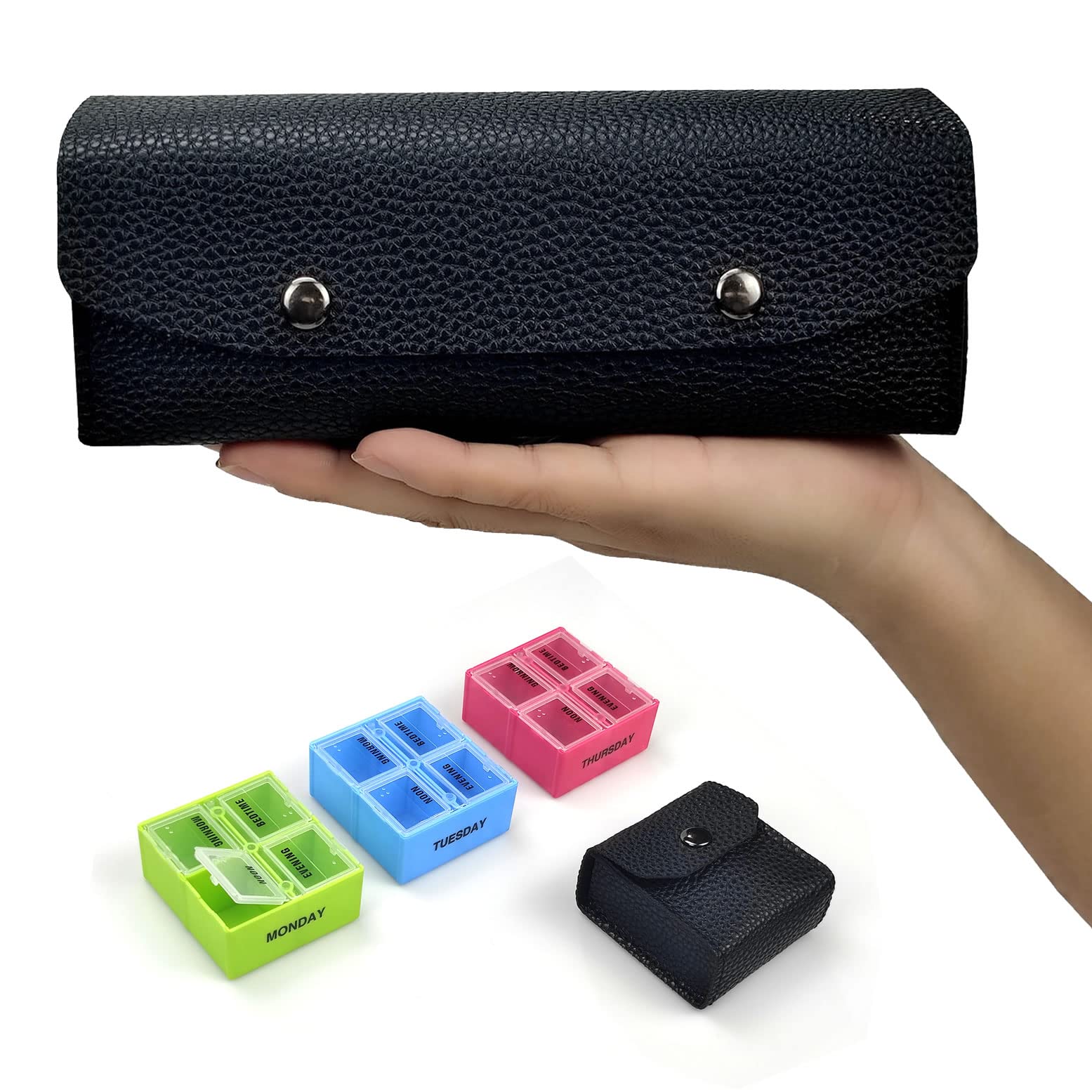 VOFOON Travel Pill Organizer 4 Times a Day, Weekly Pill Box 4X a Day Medicine Organizer Pill Case for Vitamins Medicine Fish Oils Supplements