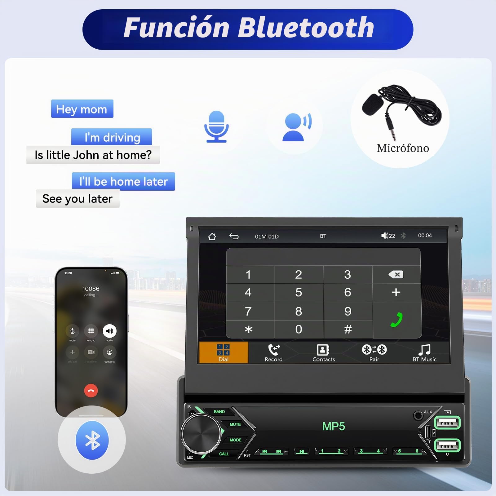 OiLiehu Dab+ Radio 1 DIN con CarPlay Android Auto Inalámbrico, 7" IPS Pantalla Retráctil Manual Radio para Coche con Enlace Espejo, Bluetooth, FM/Dab, SWC, AUX, EQ, USB, Tipo-C, Camara Marcha Atras