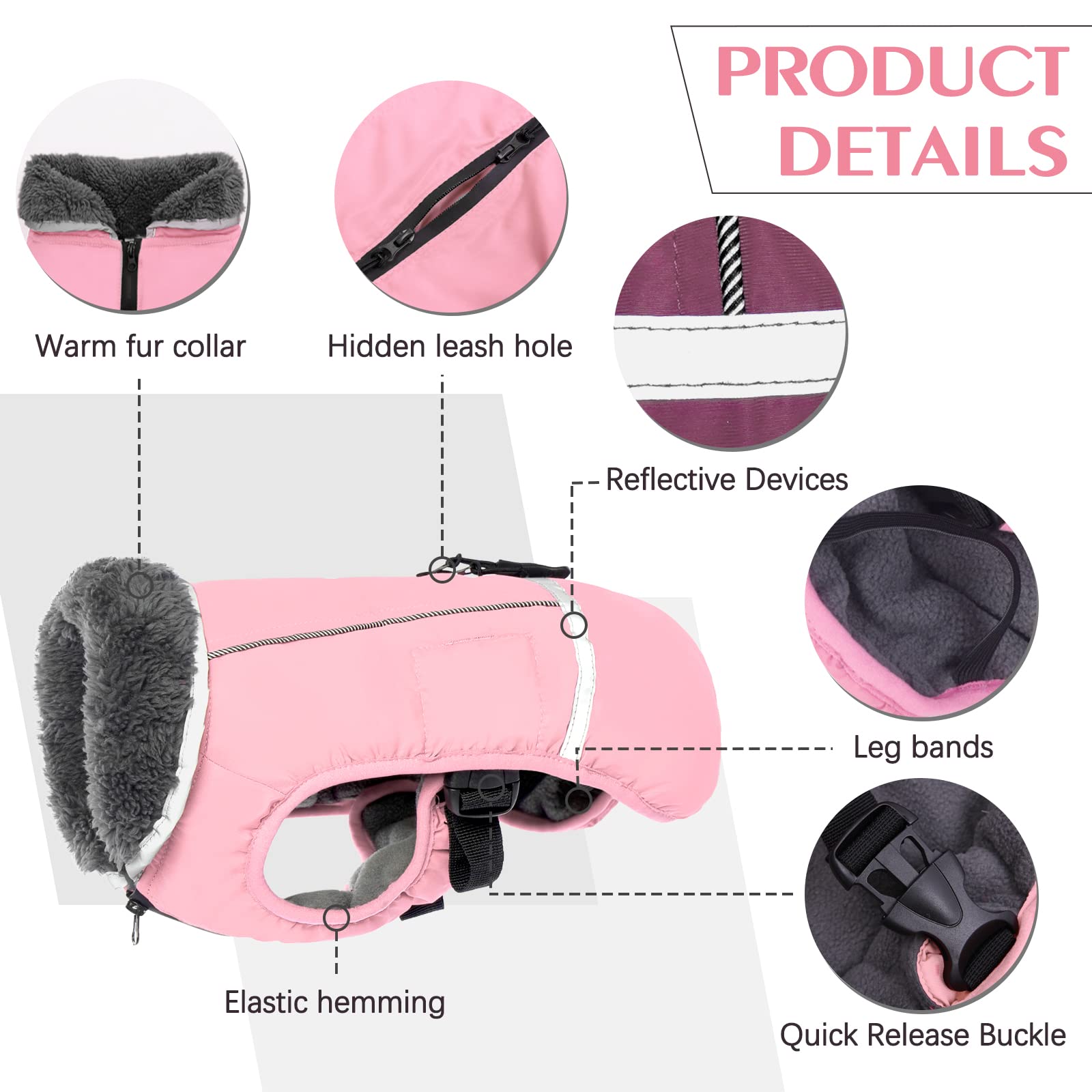 QBLEEV Hundewintermantel, warm, reflektierende Hundejacke, Wintermantel, Rollkragen, wasserdicht, für kaltes Wetter, Dickes Fleecefutter, Schneeanzug, Weihnachtshundeweste, Haustierbekleidung für