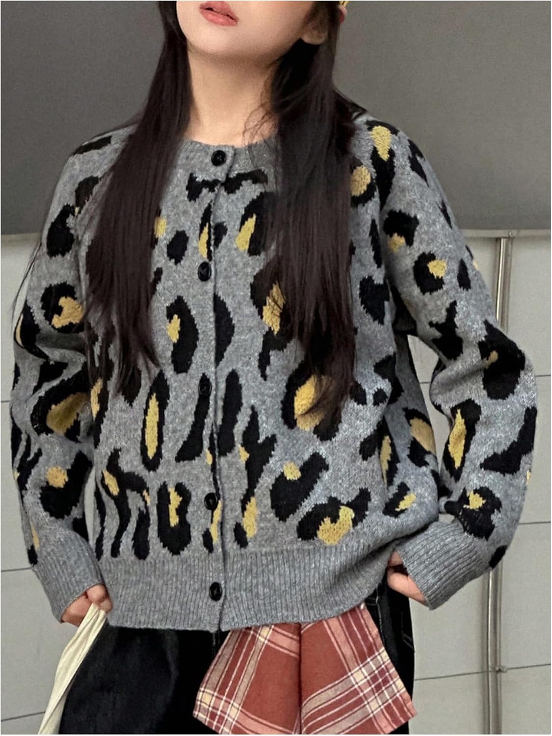 Girl's Leopard Sweater Cardigan Cheetah Button Up Crewneck Long Sleeve Outerwear - Image 5