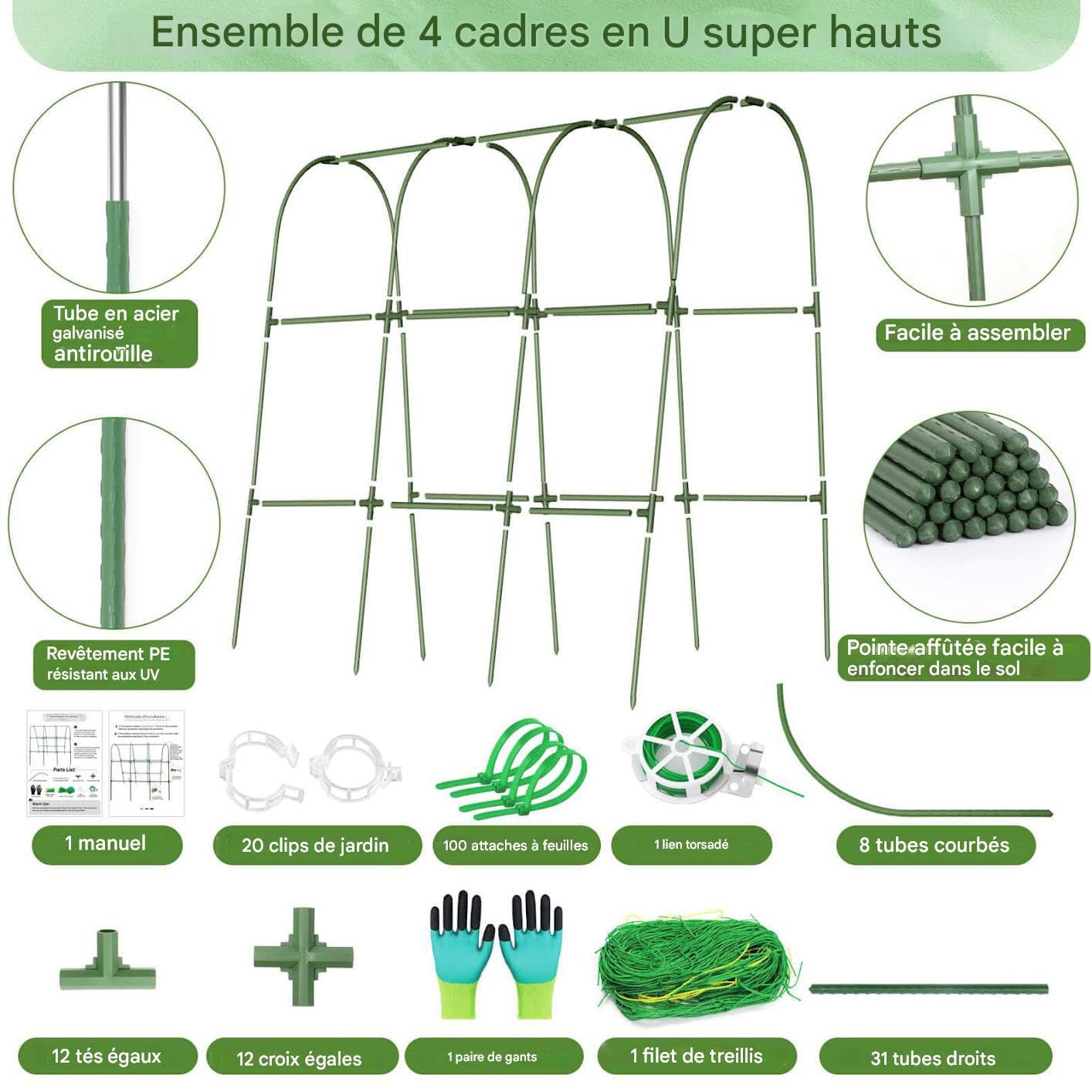 Enrejado Para Pepinos Metálico Resistente Con Forma De U | Enrejado Metálico De Jardín Para Pepinos Soportes Temporales Y Estacionales Para Guisantes, Uvas, Tomates, Calabazas Y
