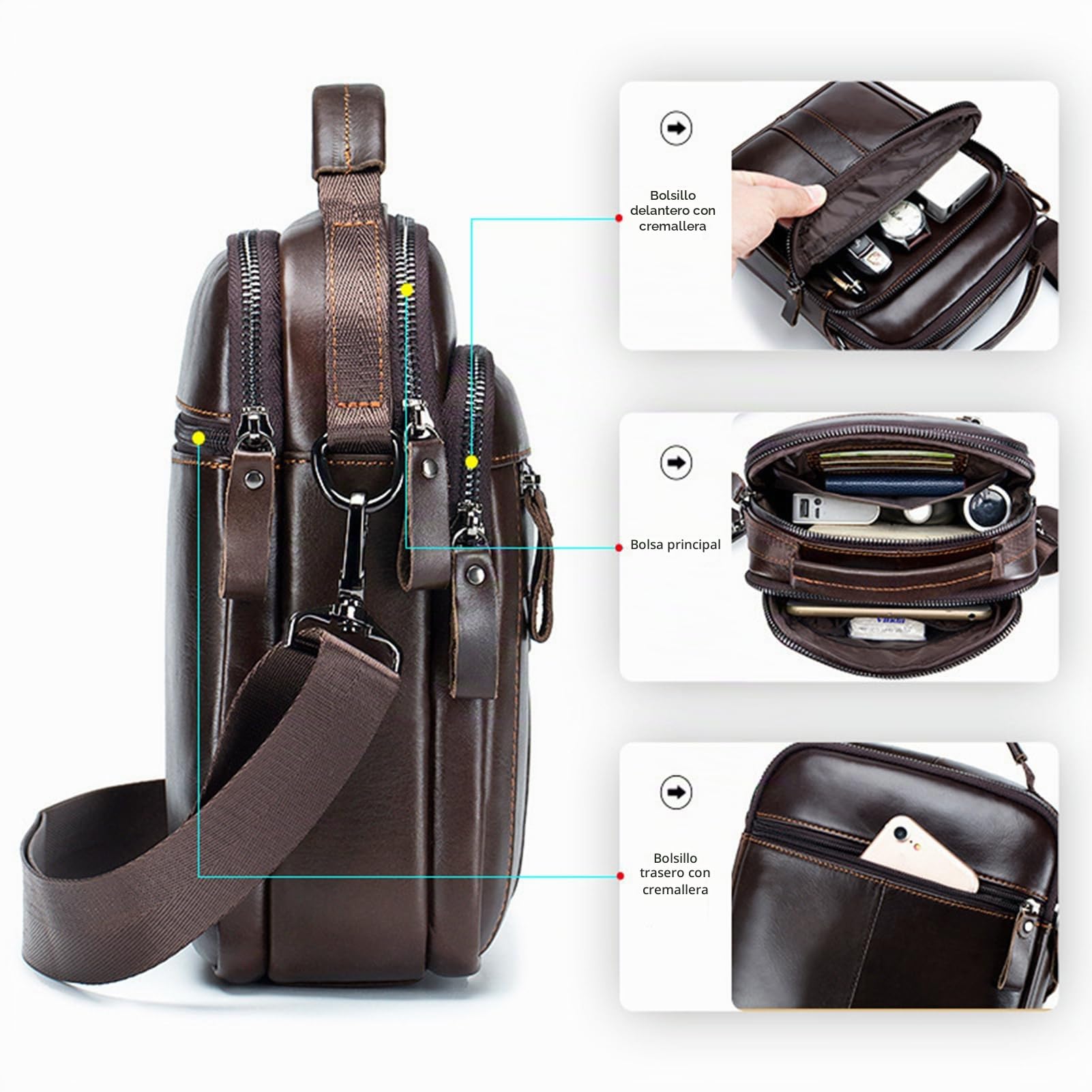 pundarika Bandoleras Hombre - Bolso hombre bandolera - Bolso Hombre - Bolso Bandolera hombre - Bandolera piel hombre para uso diario