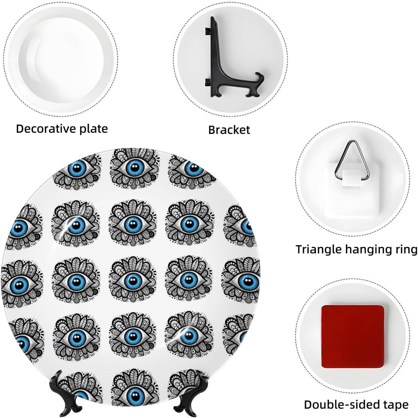 Turkey-Evil-Eye-Blue 10 Inch Decorative Plate With Stand, Elegant Display Wall Plate For Home Decor