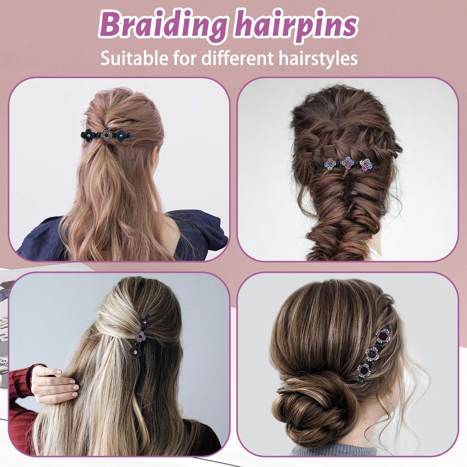 4 Pcs New Braided Duckbill Hair Clips, Black - Image 3