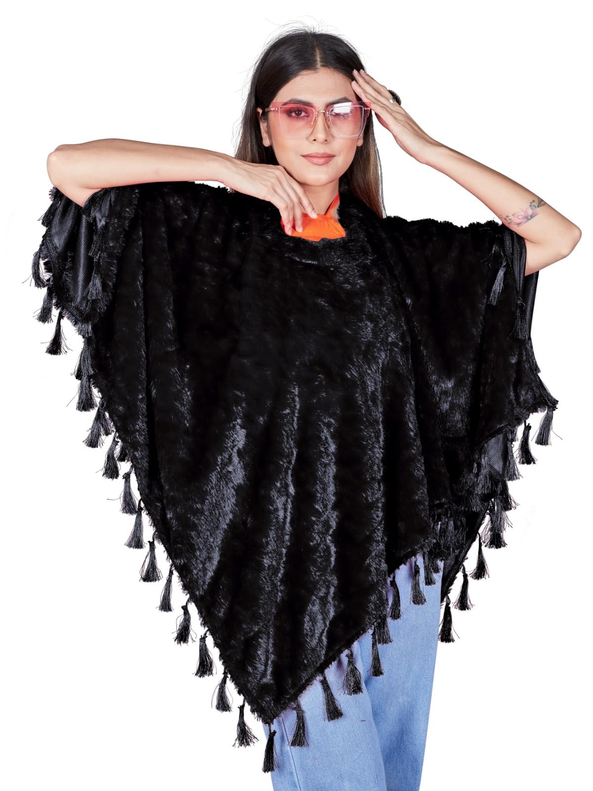 SARVAGNYCLOTHING FUR PONCHO BLACK FOR WINTERS