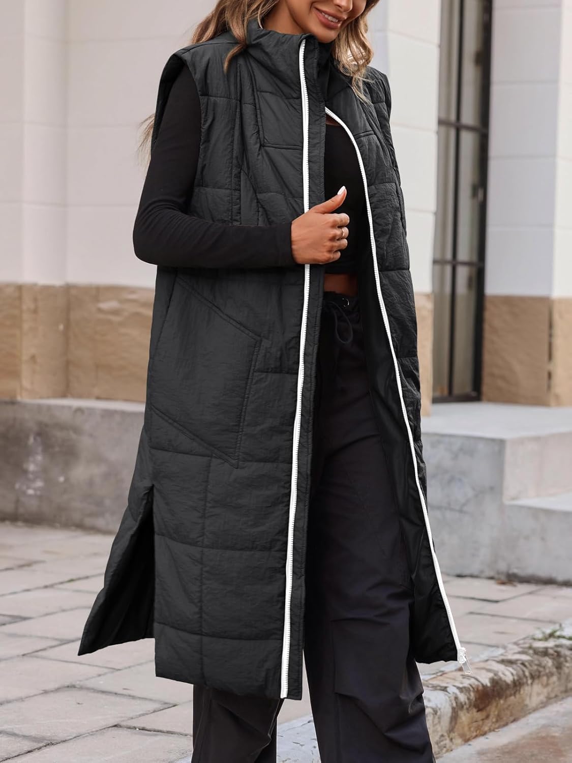 Cicy Bell Womens Long Quilted Puffer Vest Lightweight Sleeveless Winter Jackets Side Slit Packable Coats - Image 5