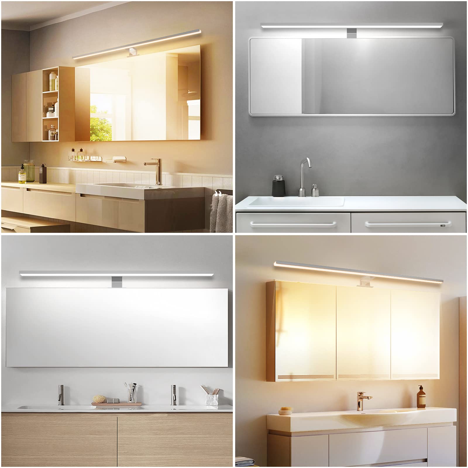 NIORSUN LED Lampara Espejo Baño 18W 80cm Temperatura de Color Dual 4000K 6000K, 2000lm Lampara Baño, Apliques Espejo de Baño Impermeable IP44, Se Pueden Instalar en Espejos/Gabinetes/Paredes（Plata）
