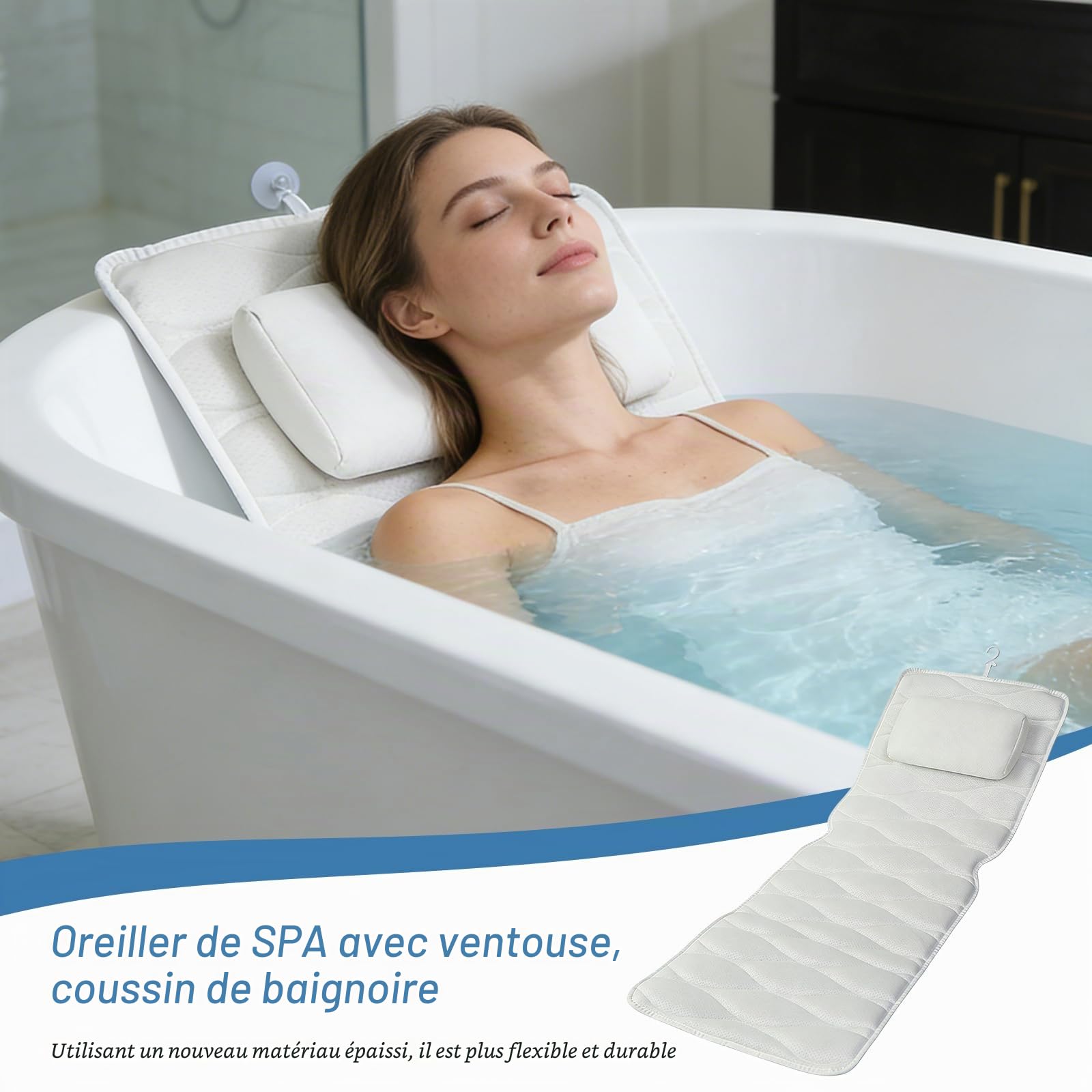 Coussin de bain pour tout le corps, tapis de bain avec 13 ventouses, coussin de baignoire, coussin de nuque, coussin pour le dos et les jambes, pour la maison, le spa