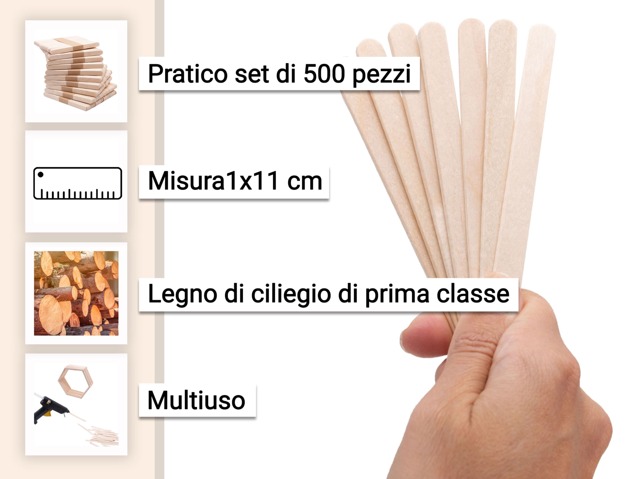 500 Bastoncini Legno Per Gelato - 11x1cm, Naturali, Per Ghiaccioli E Lavoretti - Foto 4