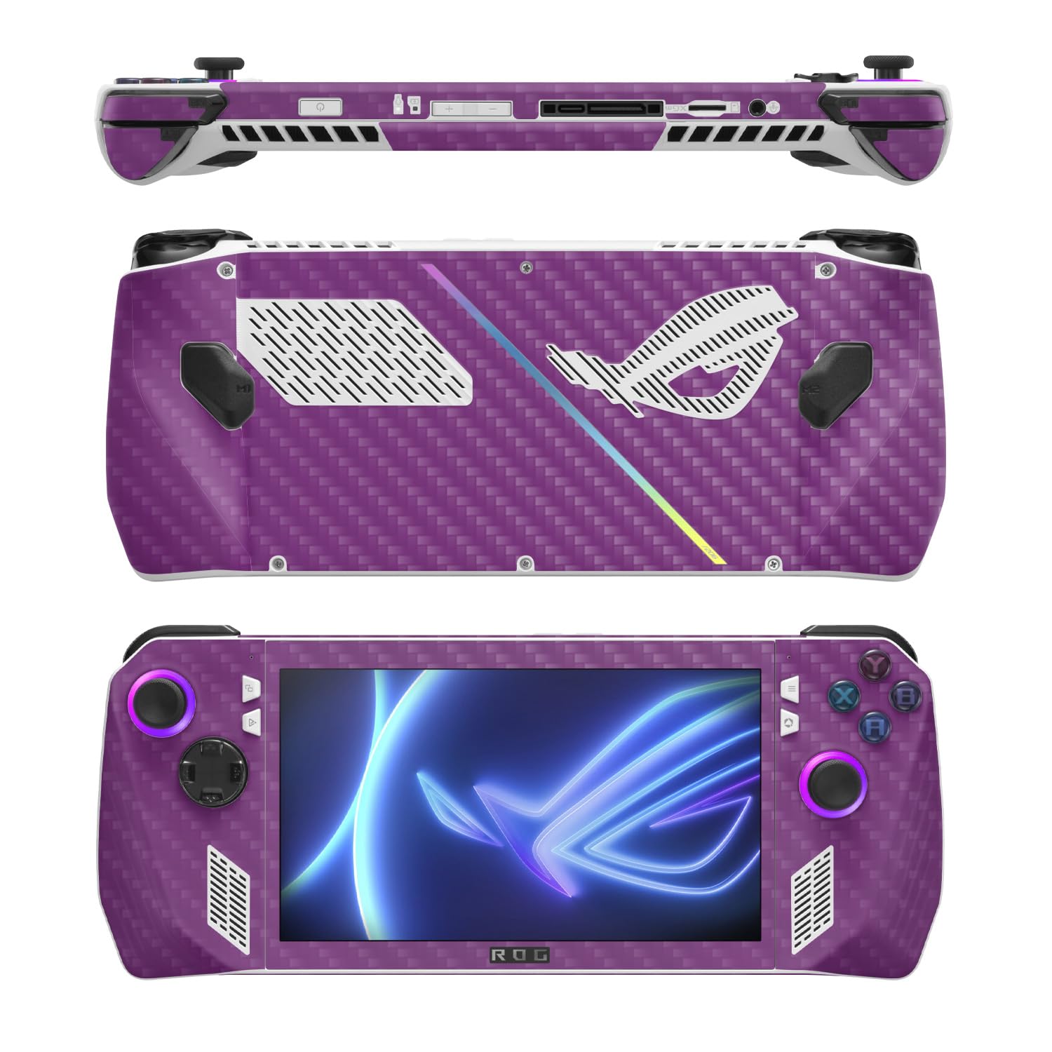 MightySkins Carbon Fiber Skin Compatible with Asus ROG Ally - Solid Purple | Protective, Durable Textured Carbon Fiber Finish | Easy to Apply