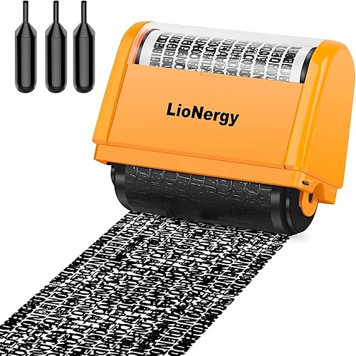 Sello de rodillo de protección de identidad, rodillo extra grande para prevención de robo de identidad con 3 repuestos, 10 calcomanías de vinilo