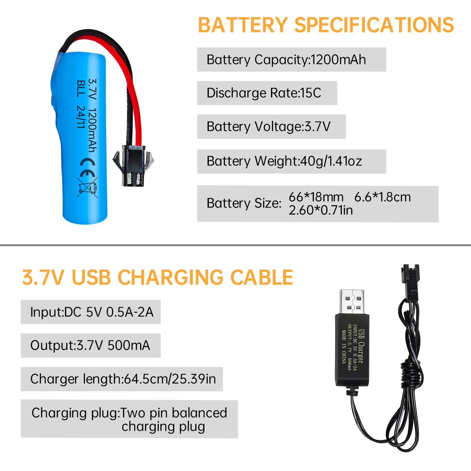 Fytoo 2PCS 3.7V 1200mAh Li-ion Battery SM-2P Plug with USB Charging Cable for Double Sided RC Stunt Car Truck RC Car DE68 DE44 DE45 DE58 DE49 DE57 DE70 Battery