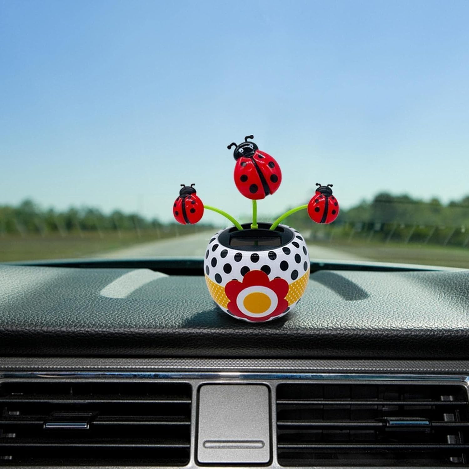 1Pc Red Ladybug Solar Powered Dancing, Solar Swinging Flip Flap Flower Animated Bobblehead Dancer Toy - Image 4