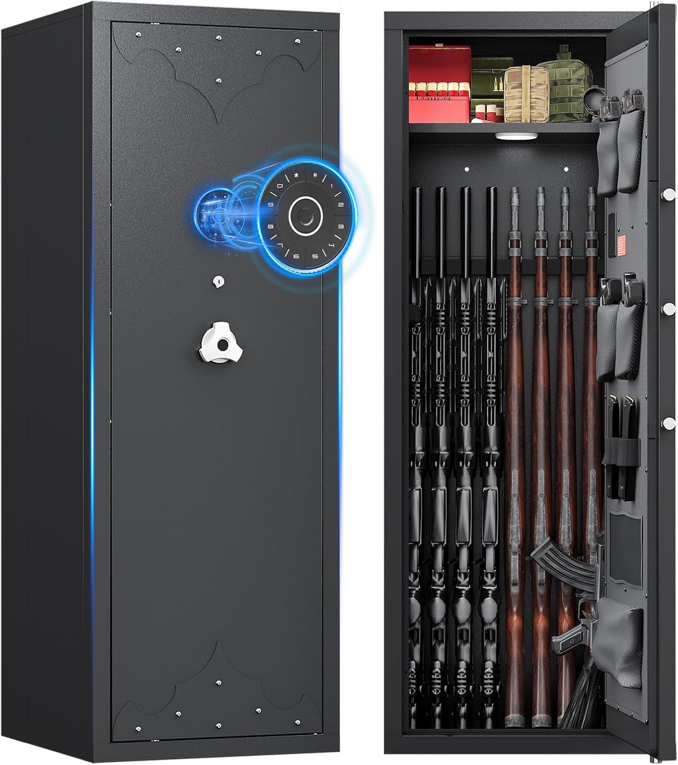 Caja fuerte para pistolas 10-15 para el hogar, gabinete de seguridad de rifle y pistola de gran capacidad, bloqueo de teclado digital, llaves de