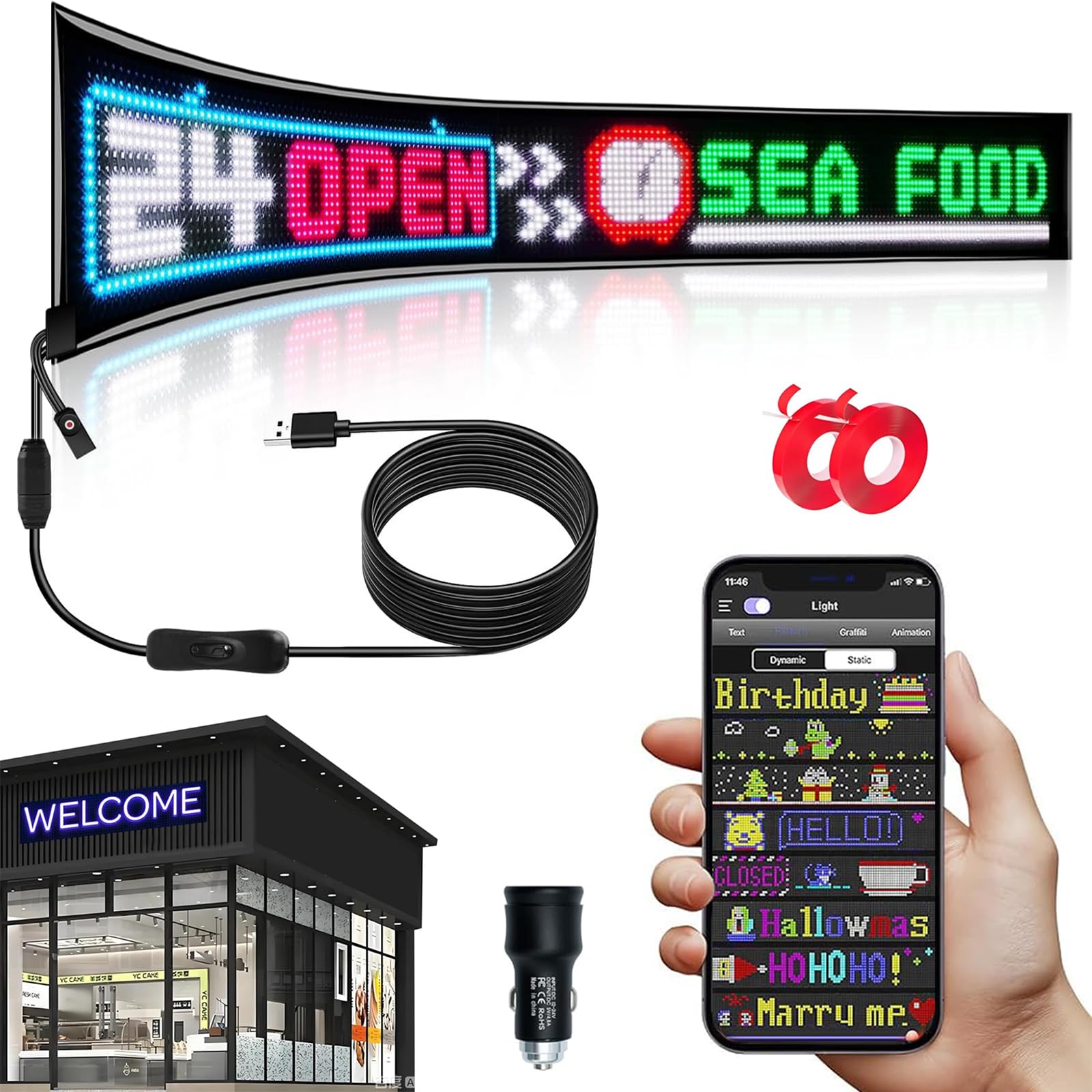 Car Windshield LED Sign - Programmable Scrolling Flexible LED Screen