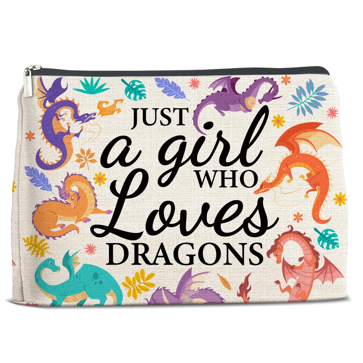 YLKJSTYS Dragon Gifts for Women, with Zipper Travel Makeup Bag Organizer, Gifts for Daughters, Sisters, Besties, Friends, Birthday Christmas Gift for Women, Just A Girl Who Loves Dragons Makeup Bag